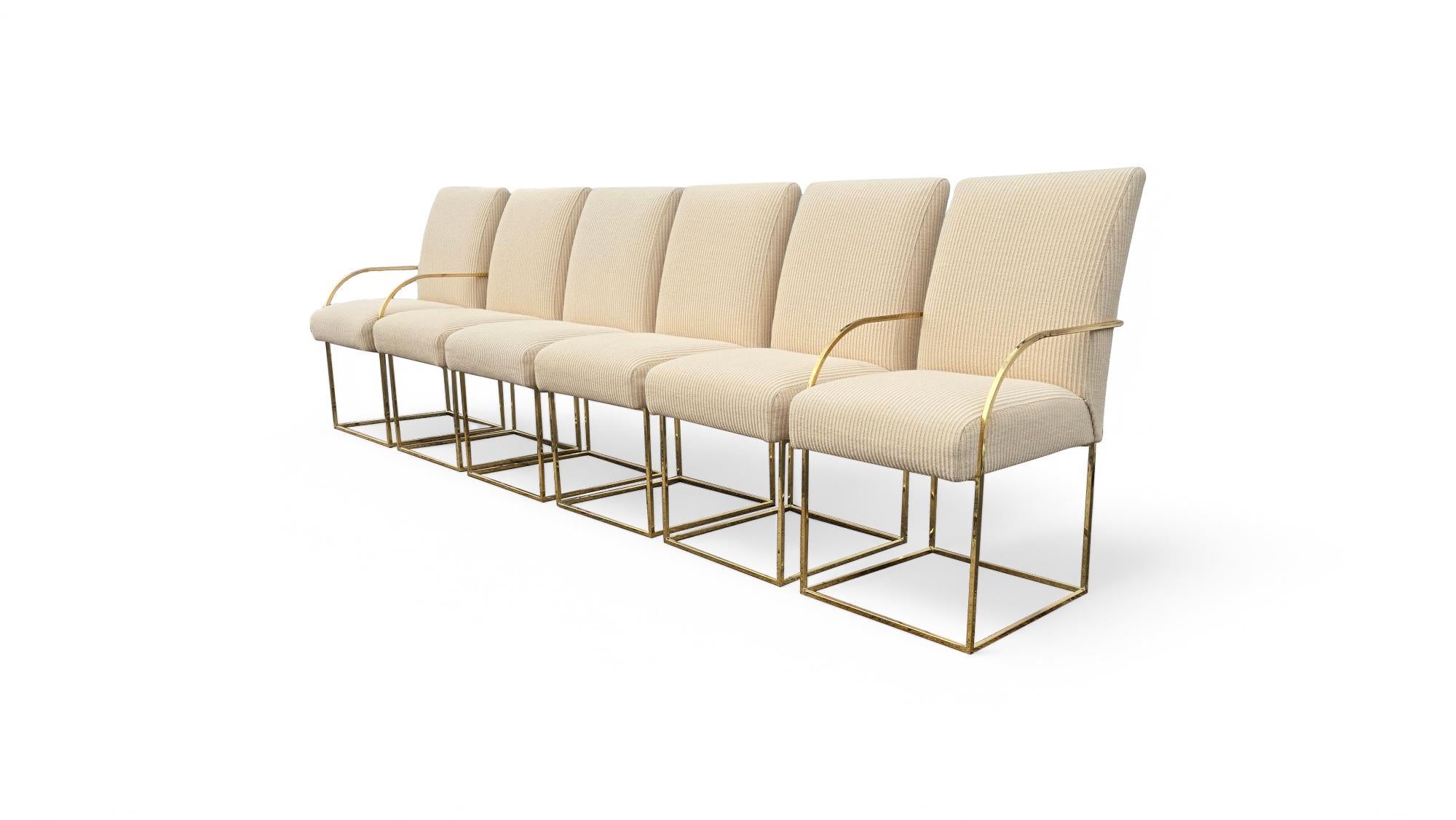 Set di sei sedie da pranzo con struttura in ottone firmate Cy Mann in vendita 6