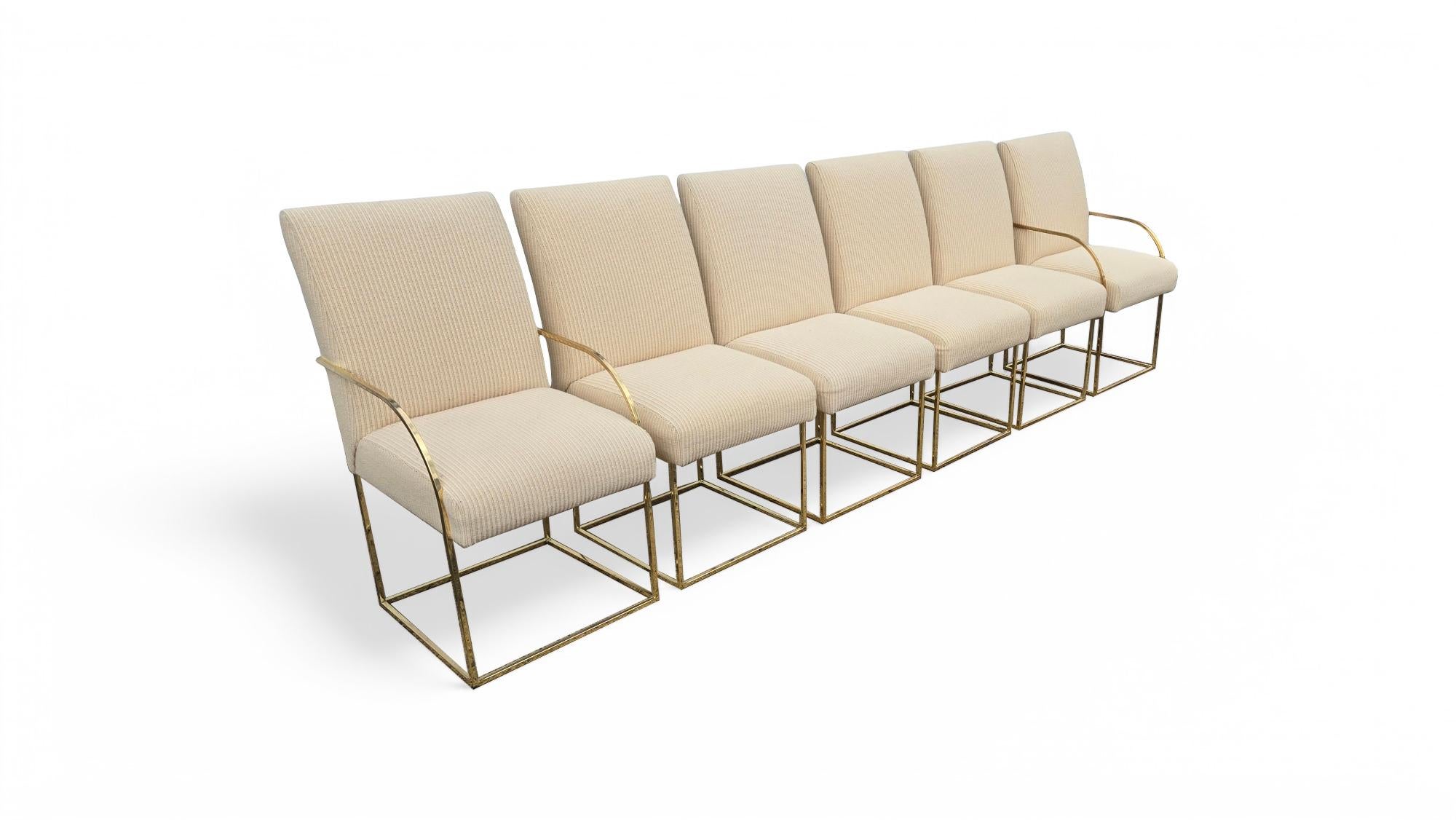 Set di sei sedie da pranzo con struttura in ottone firmate Cy Mann in vendita 7