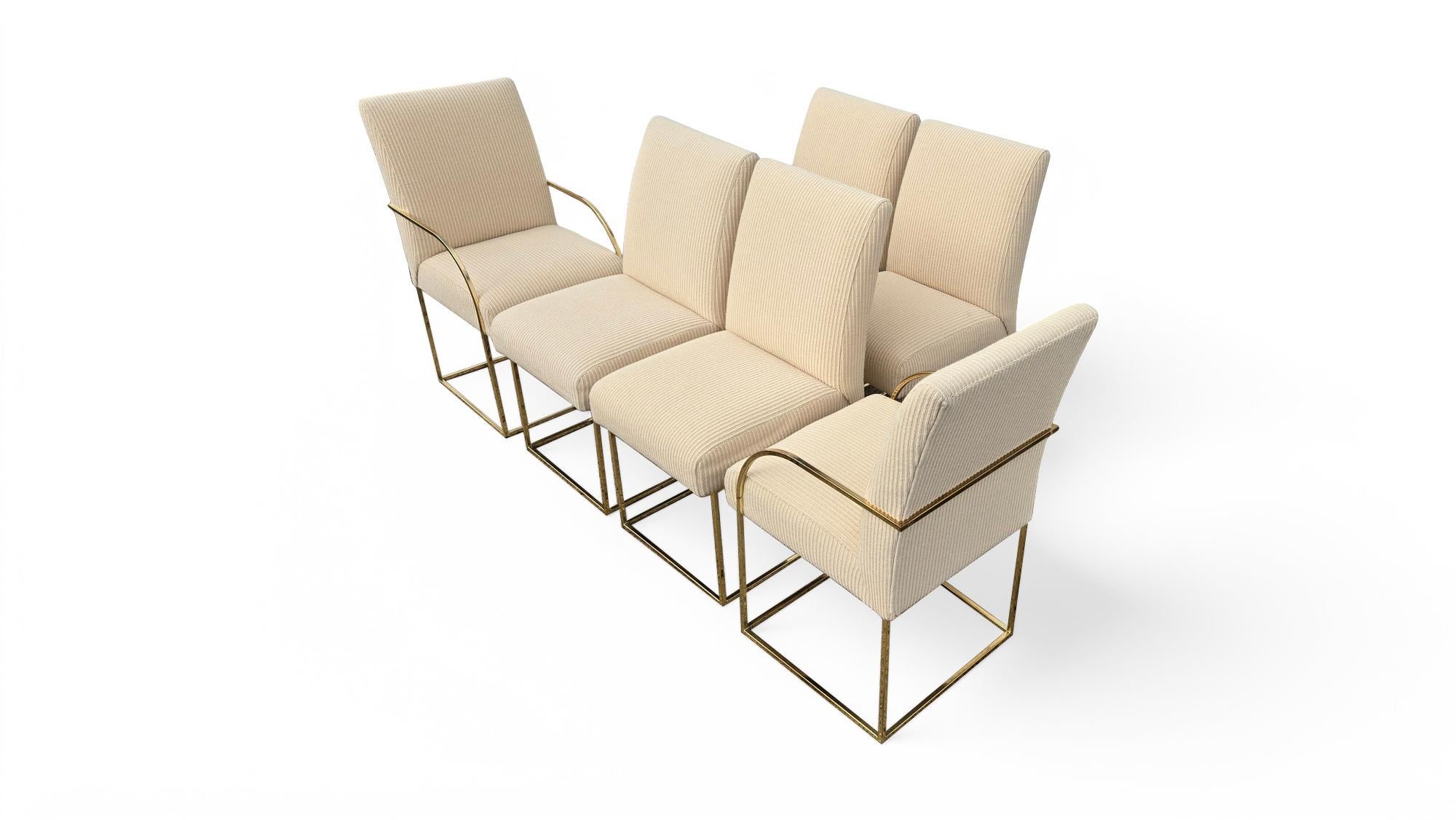 Ottone Set di sei sedie da pranzo con struttura in ottone firmate Cy Mann in vendita