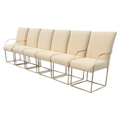 Set of Six Signed Cy Mann Brass Frame Dining Chairs