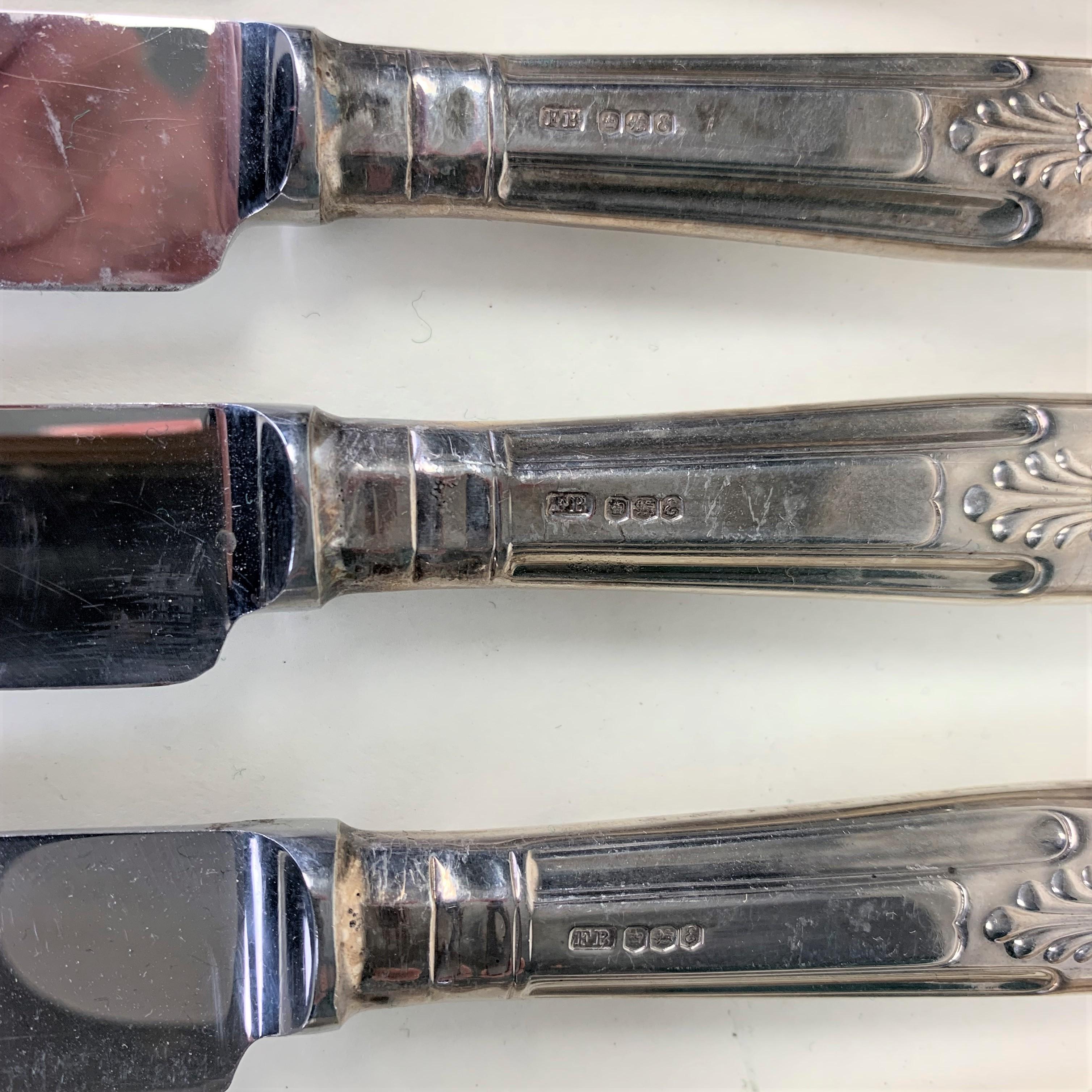 English Set of Six Silver Handled Kings Pattern Table Knives