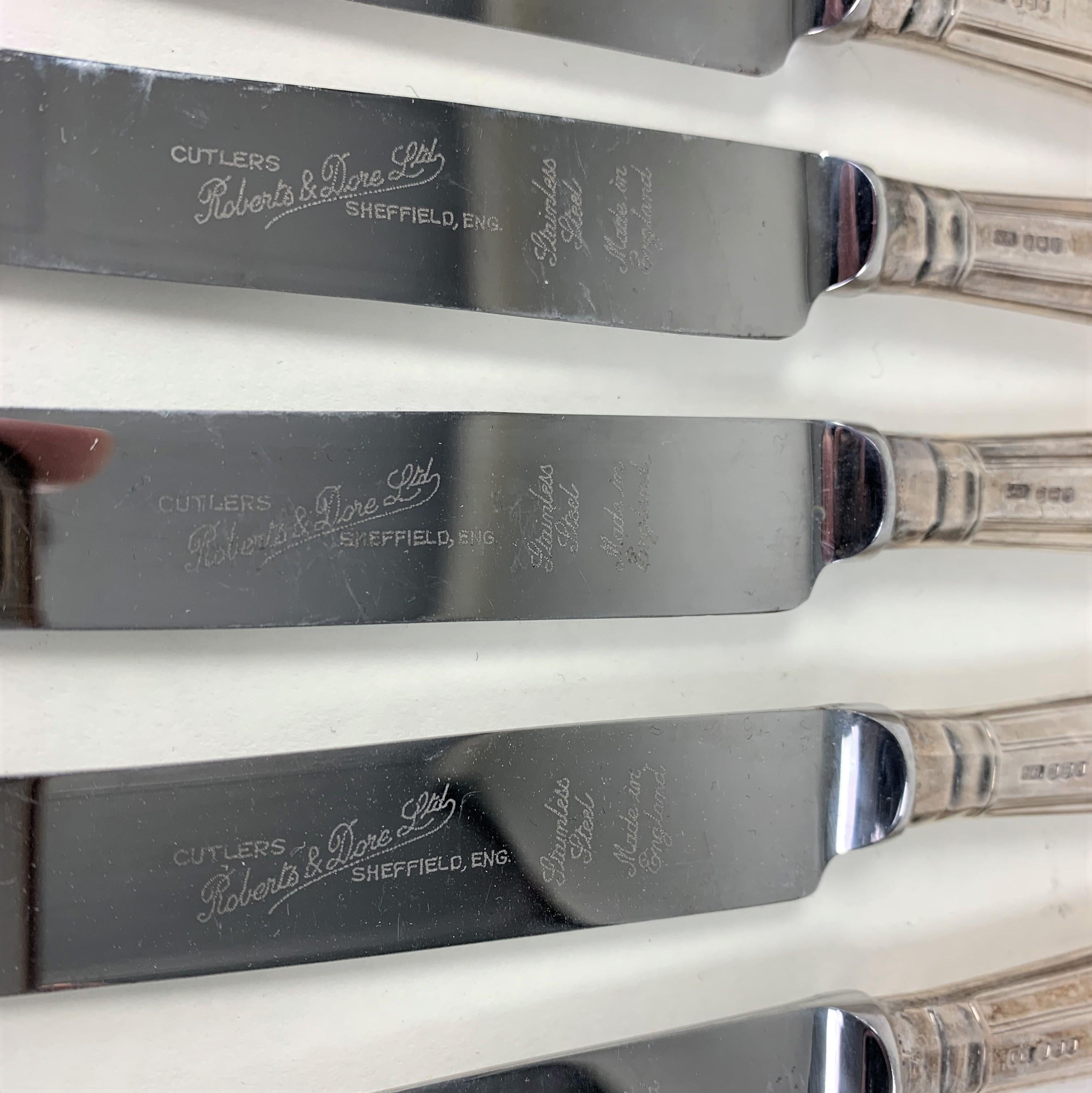 Set of Six Silver Handled Kings Pattern Table Knives In Good Condition In Folkestone, GB