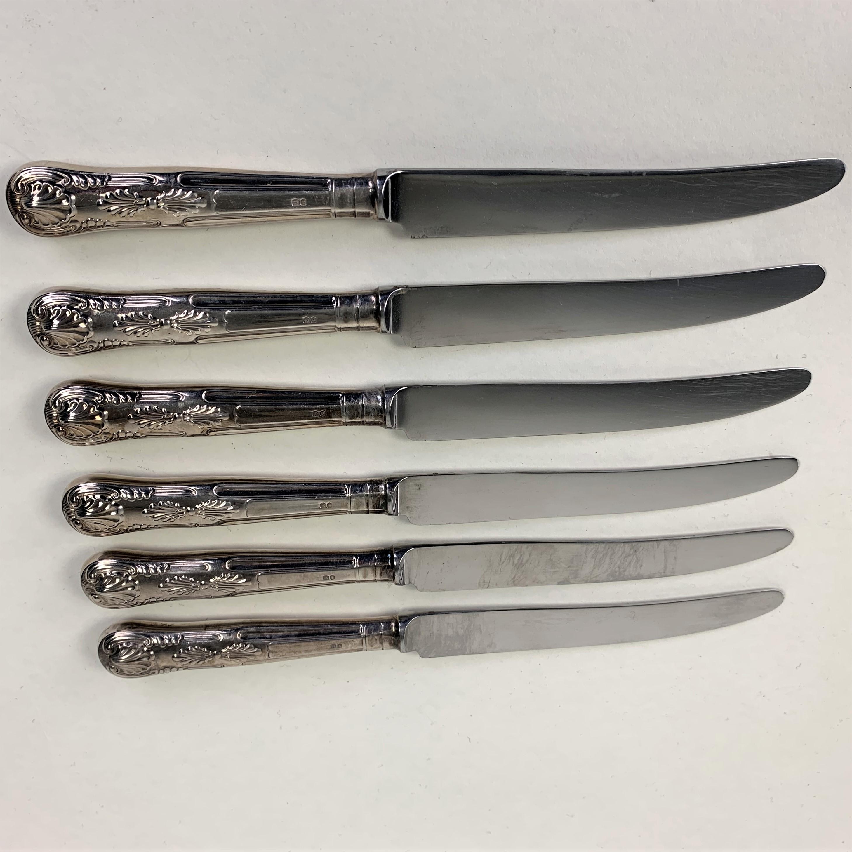 Set of Six Silver Handled Kings Pattern Table Knives 1