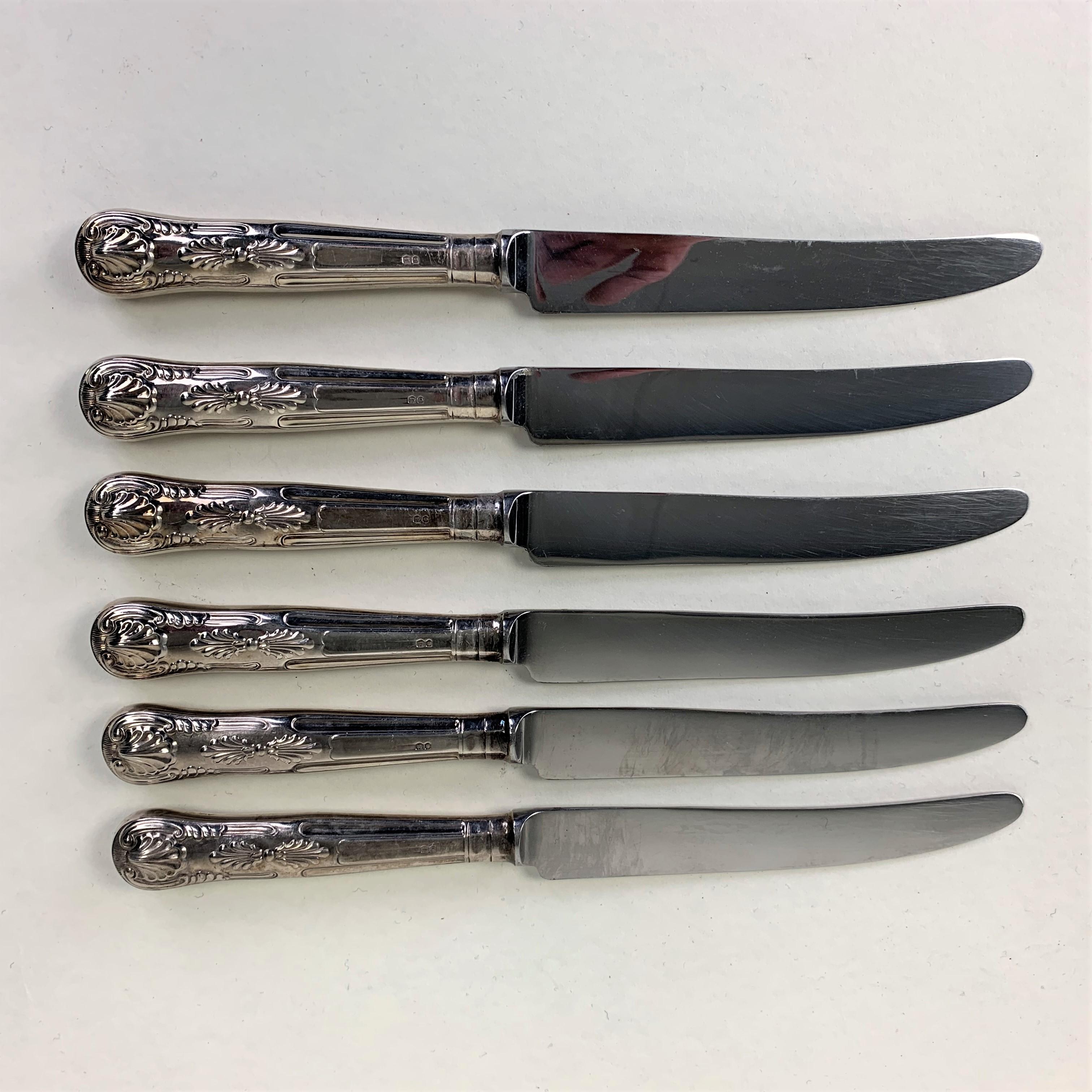 Set of Six Silver Handled Kings Pattern Table Knives 2