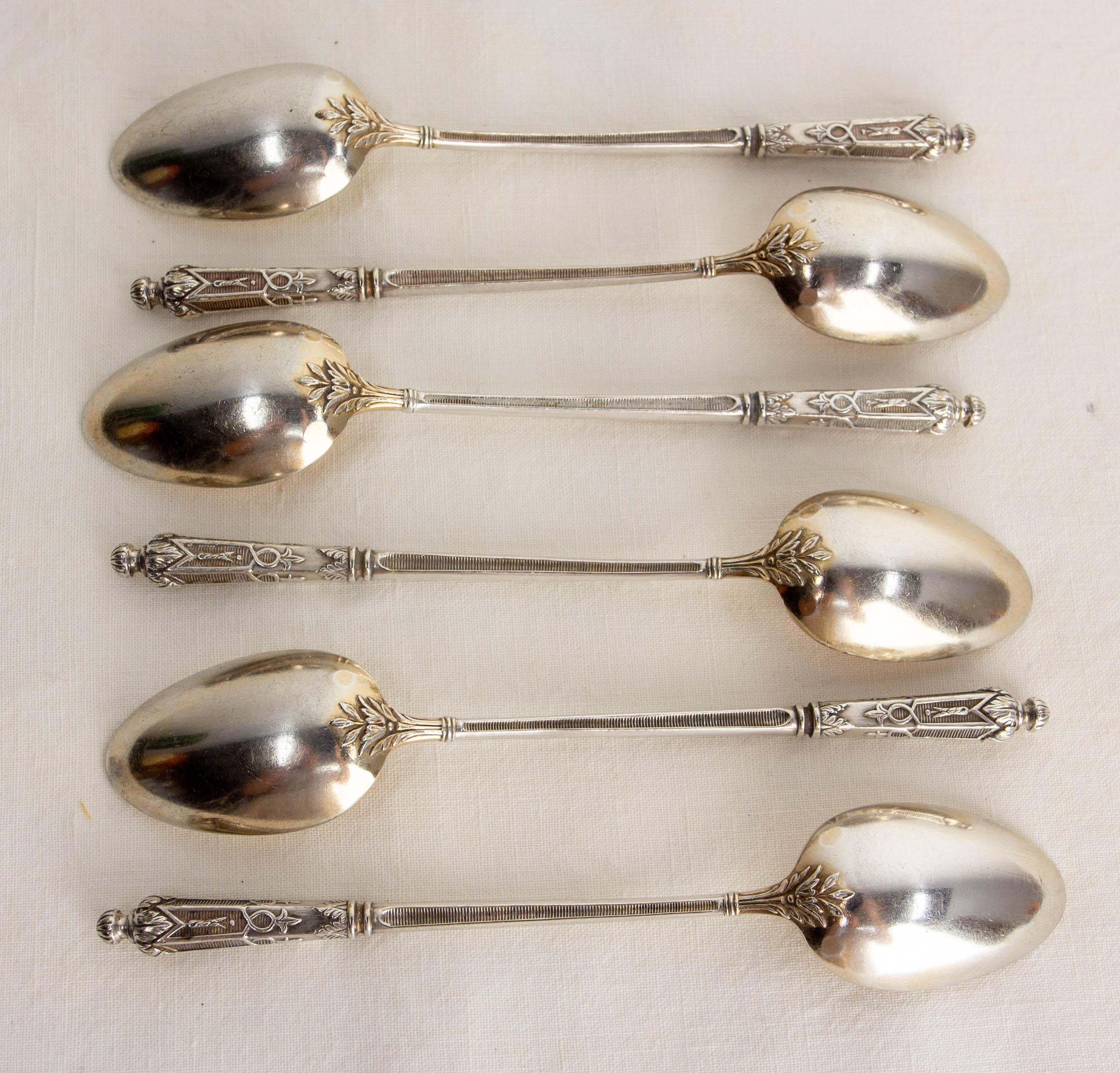 French Set of Six Silver Metal Coffee Spoons in their Original Box, France, circa 1900 For Sale