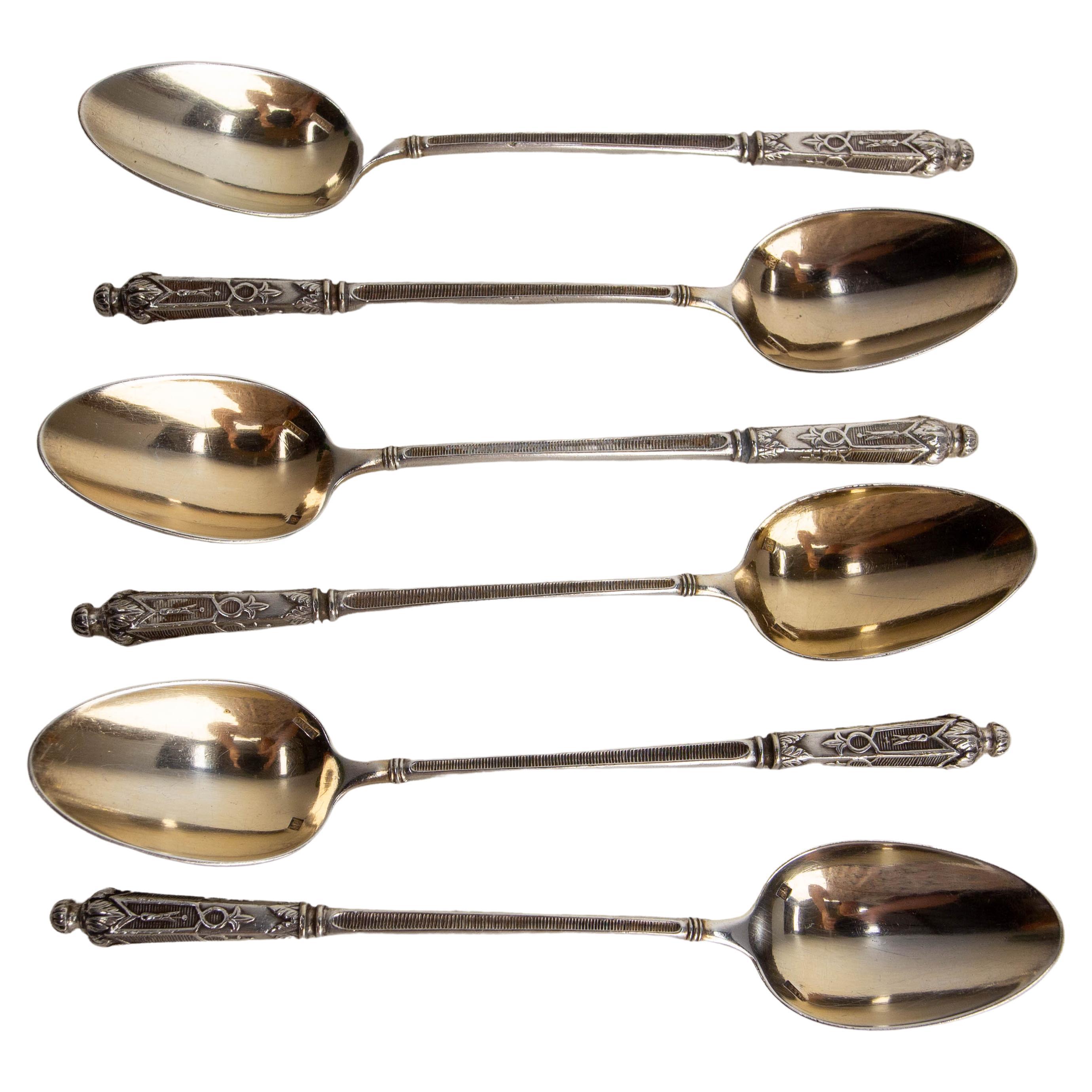 Set of Six Silver Metal Coffee Spoons in their Original Box, France, circa 1900