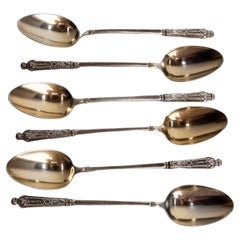 Antique Set of Six Silver Metal Coffee Spoons in their Original Box, France, circa 1900