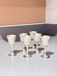 Set of Six Silver-Plated Cordial Cups in Original Presentation Case