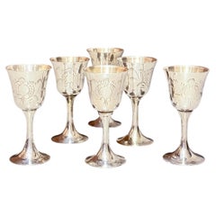 Set of Six Silver-Plated Cordial Cups in Original Presentation Case