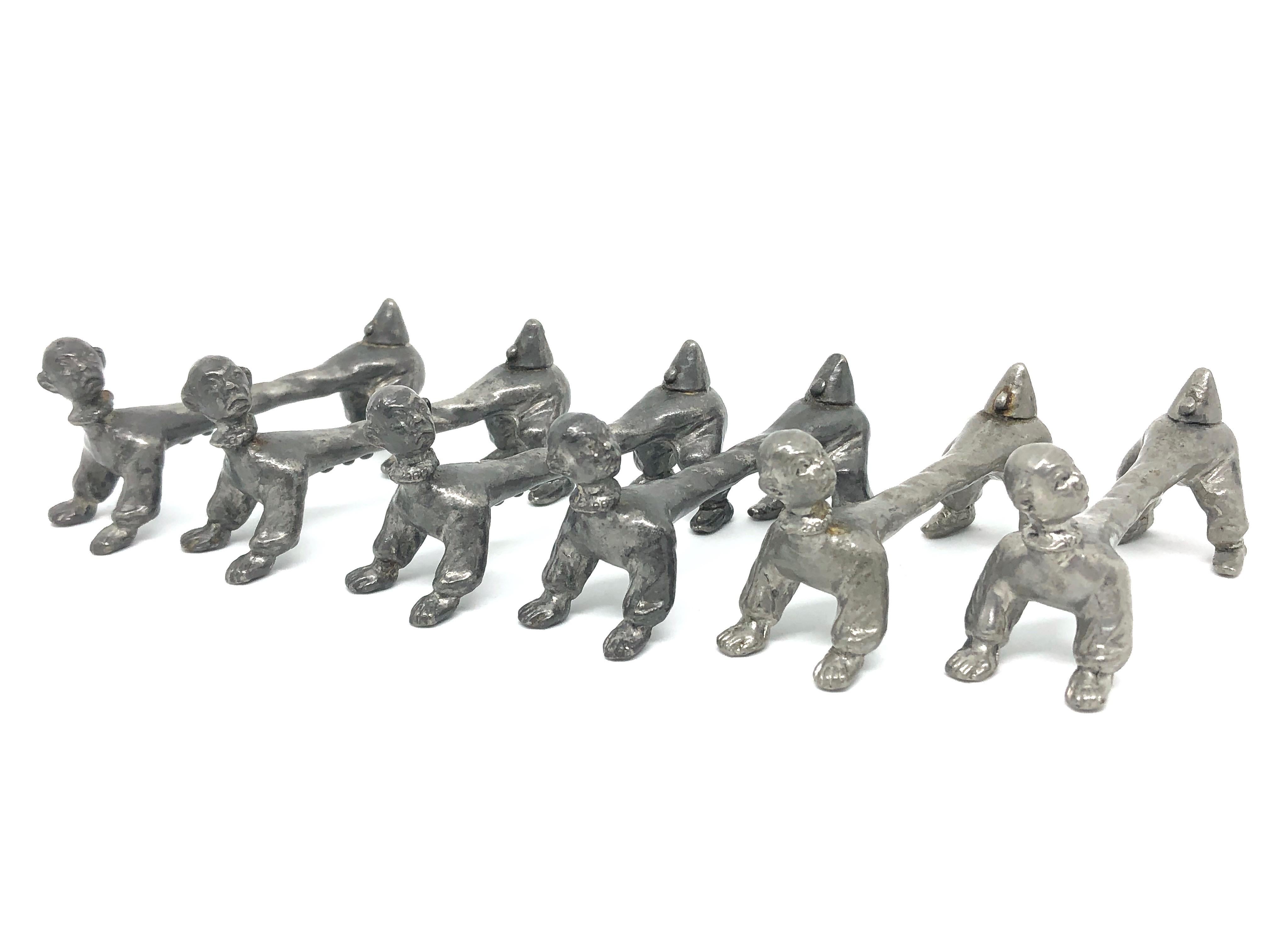 Silvered Set of Six Silver Plated Pierrot Clown Motif Knife Rests For Sale
