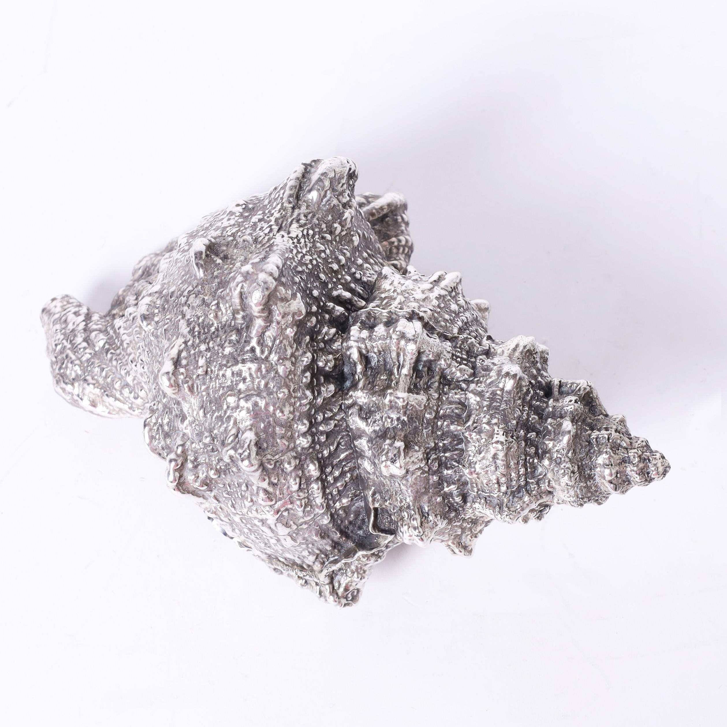 Destacado conjunto de mediados de siglo de seis conchas orgánicas, formadas por varias especies exóticas, todas realzadas con baño de plata para realzar los elementos escultóricos. Precio por unidad.

De izquierda a derecha:

7019A- H: 4 W: 7 D: 4  