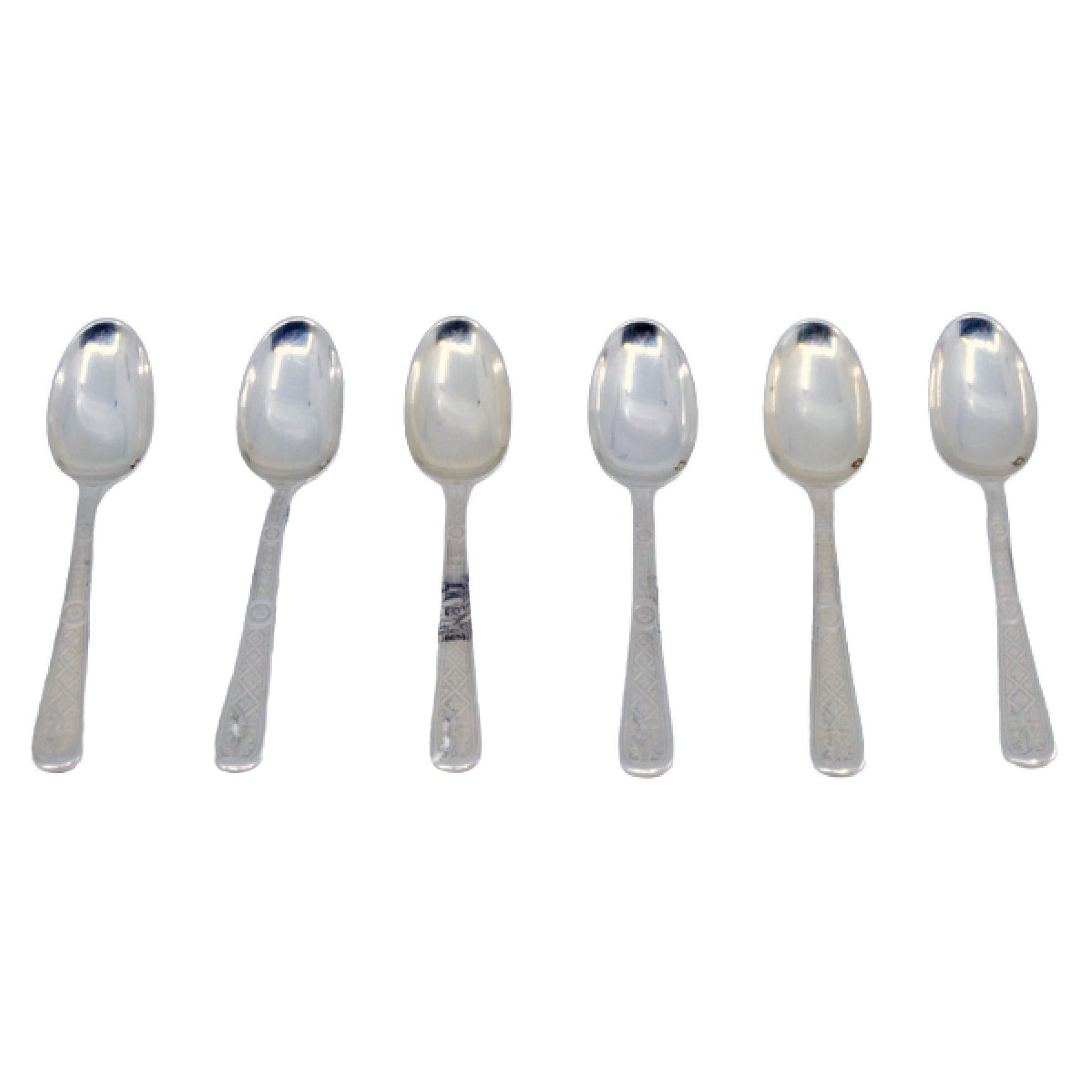 Set of six silver teaspoons with engraved handles