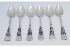 Set of six silver teaspoons with reliefs and handles to be dispatched