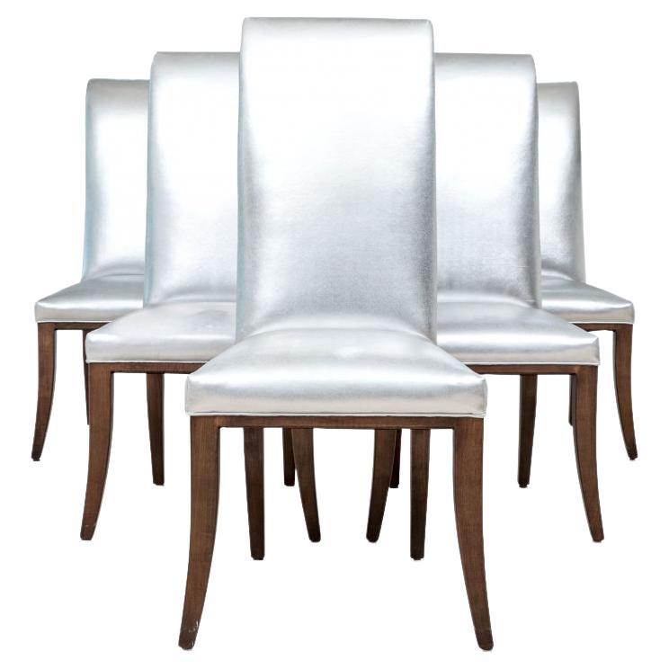 Set Of Six Silver Vinyl Dining Chairs
