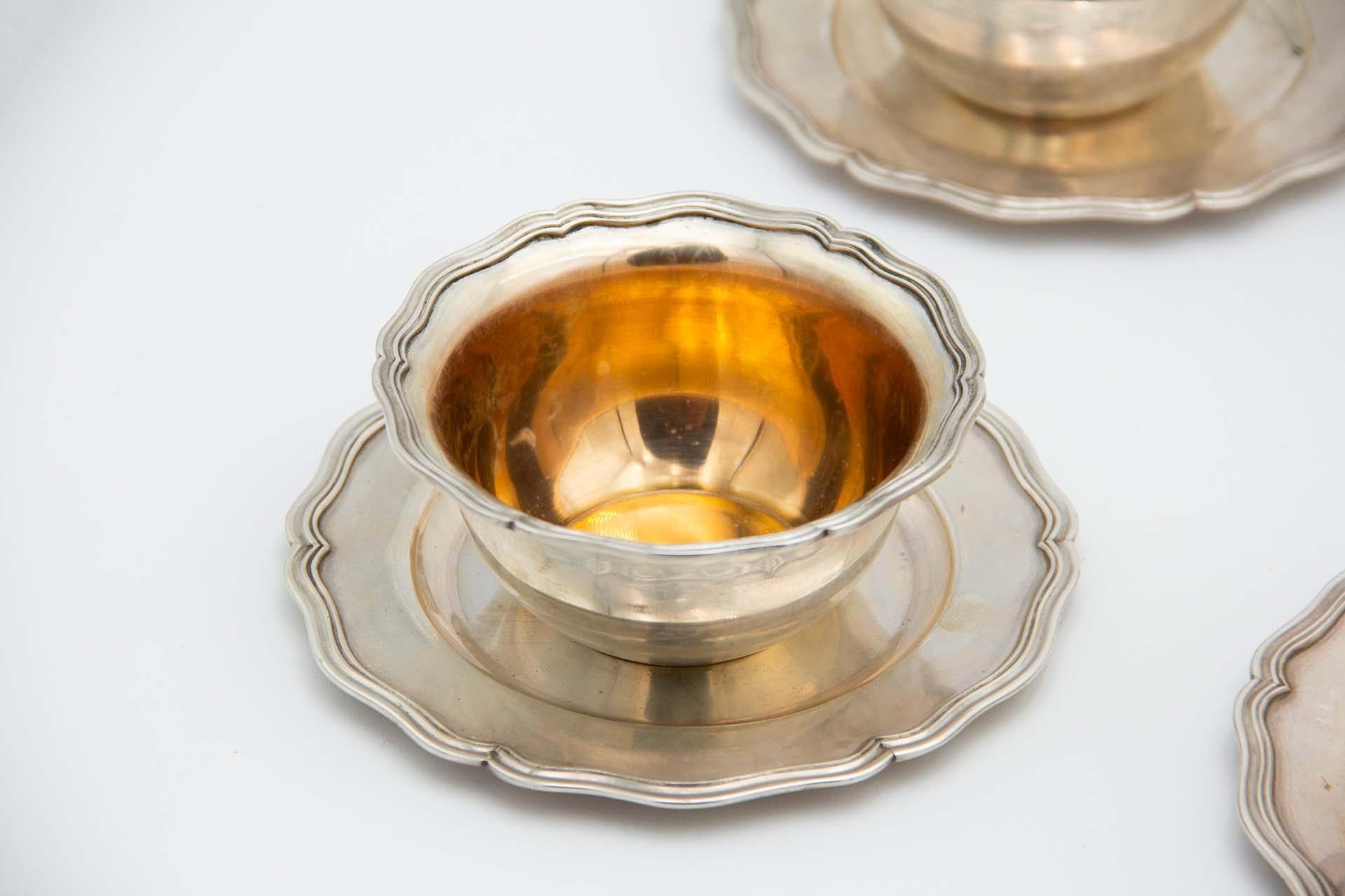 European Set of six silver washbasins with dishes For Sale