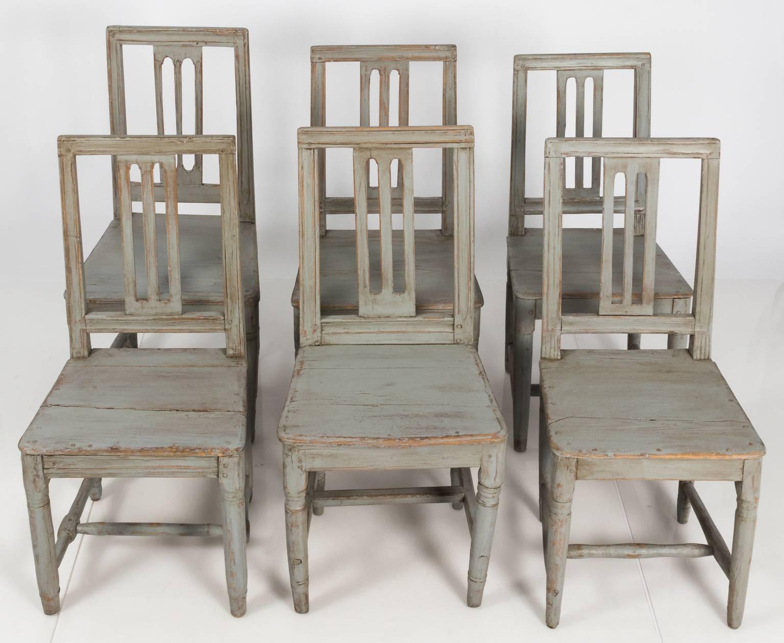 Gustavian Set of Six Similar Painted Pinewood Chairs For Sale