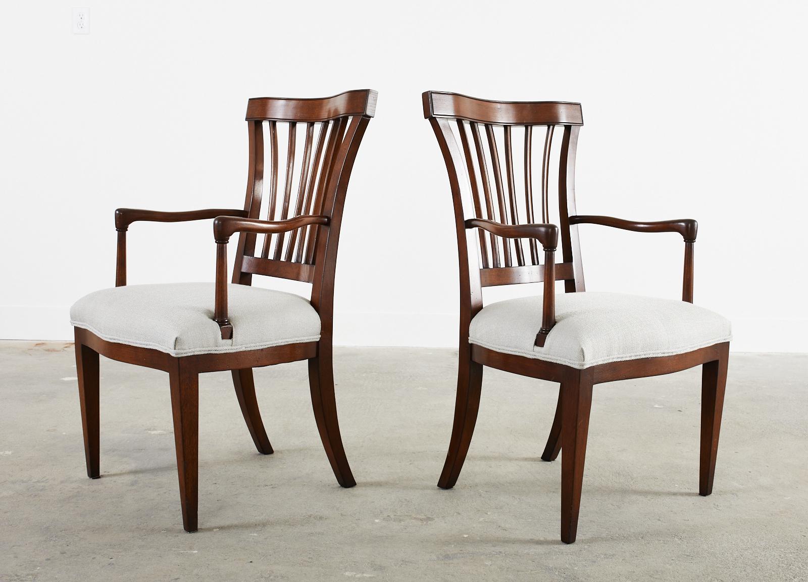 Contemporary Set of Six Slat Back Dining Armchairs by John Hall Design For Sale
