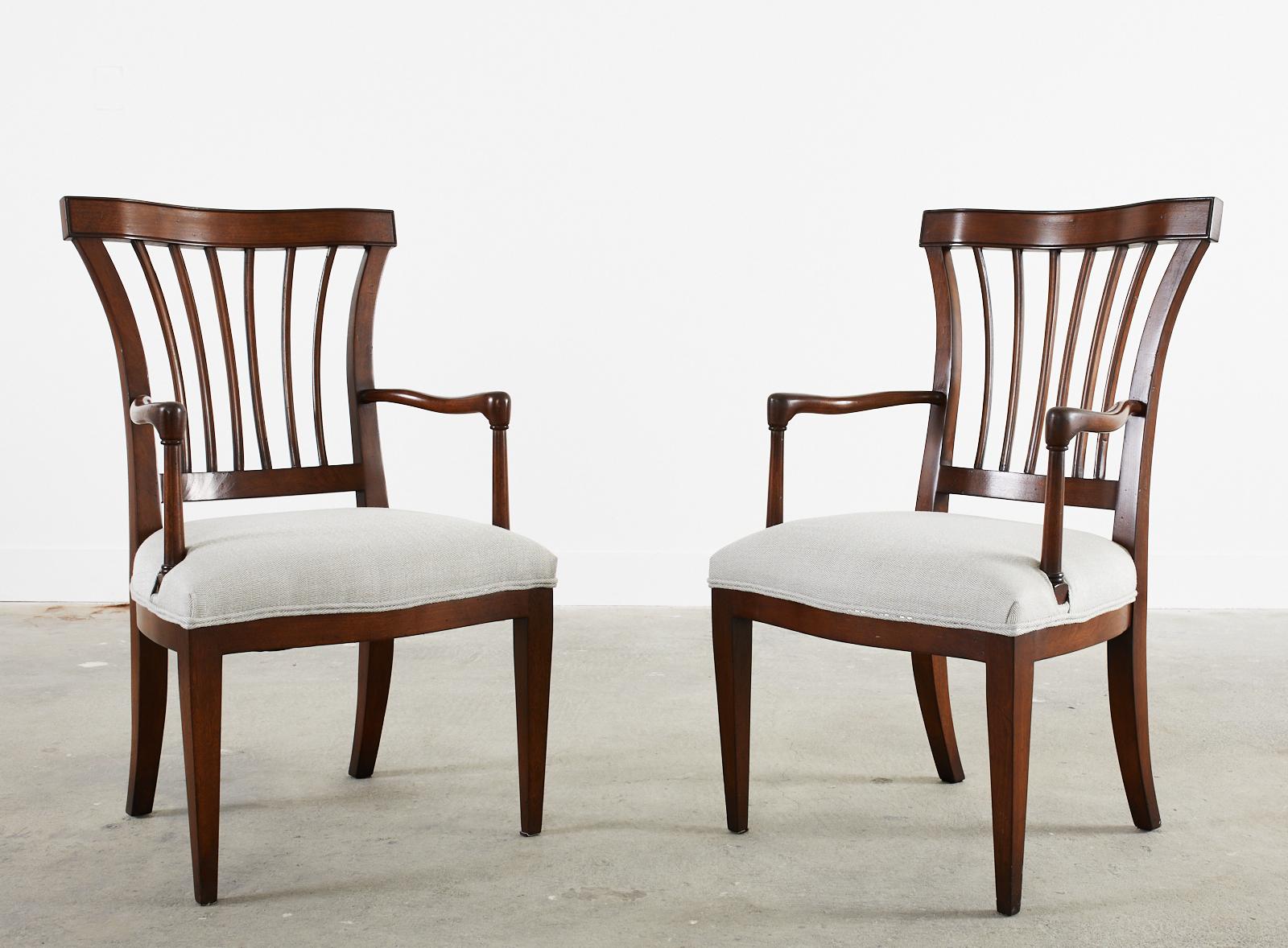 Fabric Set of Six Slat Back Dining Armchairs by John Hall Design For Sale