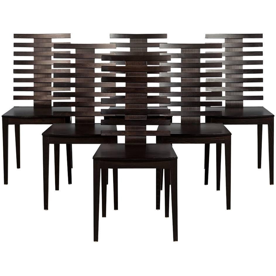 Set of Six Slat Back Dining Chairs