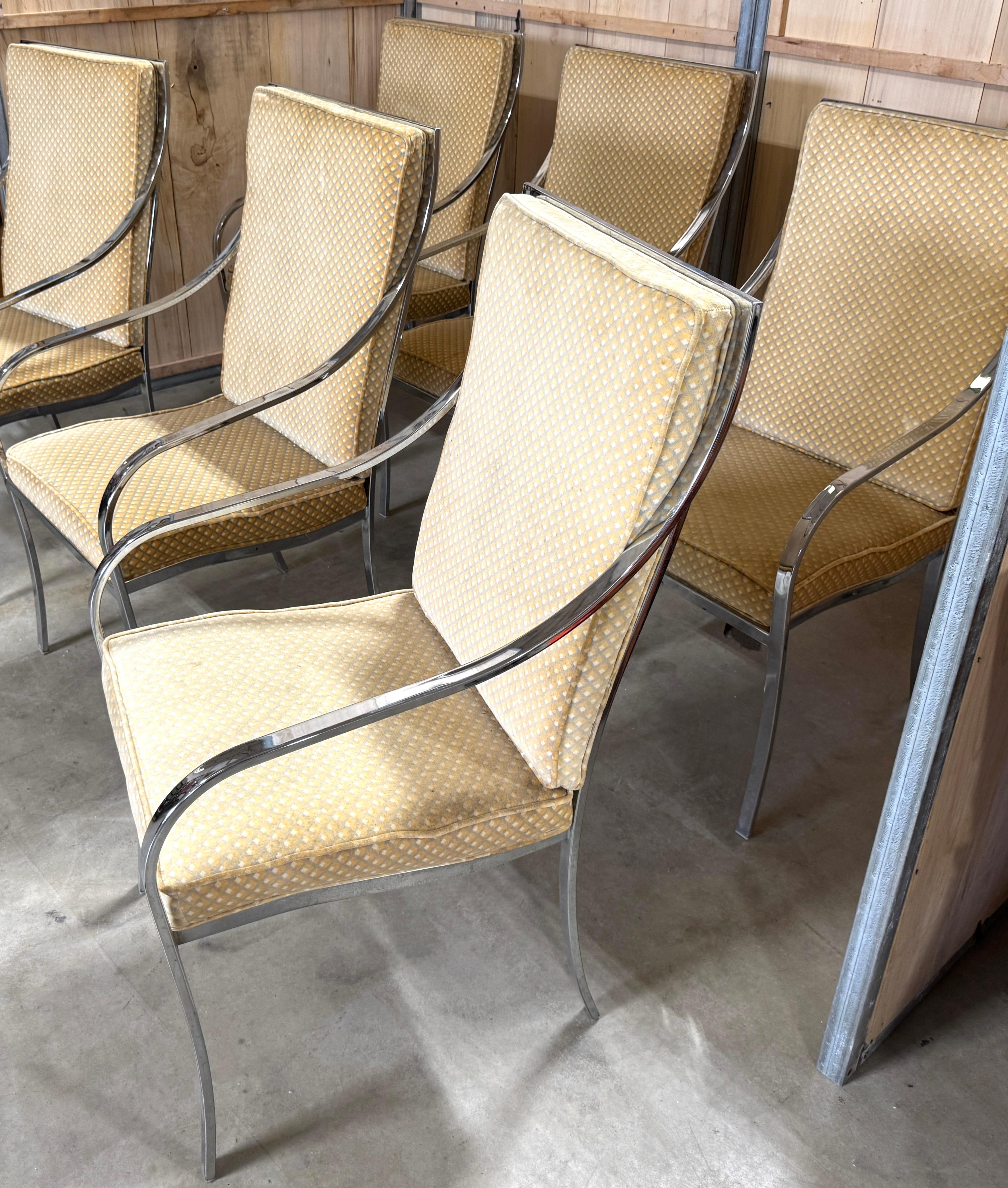 Américain Ensemble de six cadres de fauteuils élégants en chrome poli des années 1970, style Milo Baughman en vente