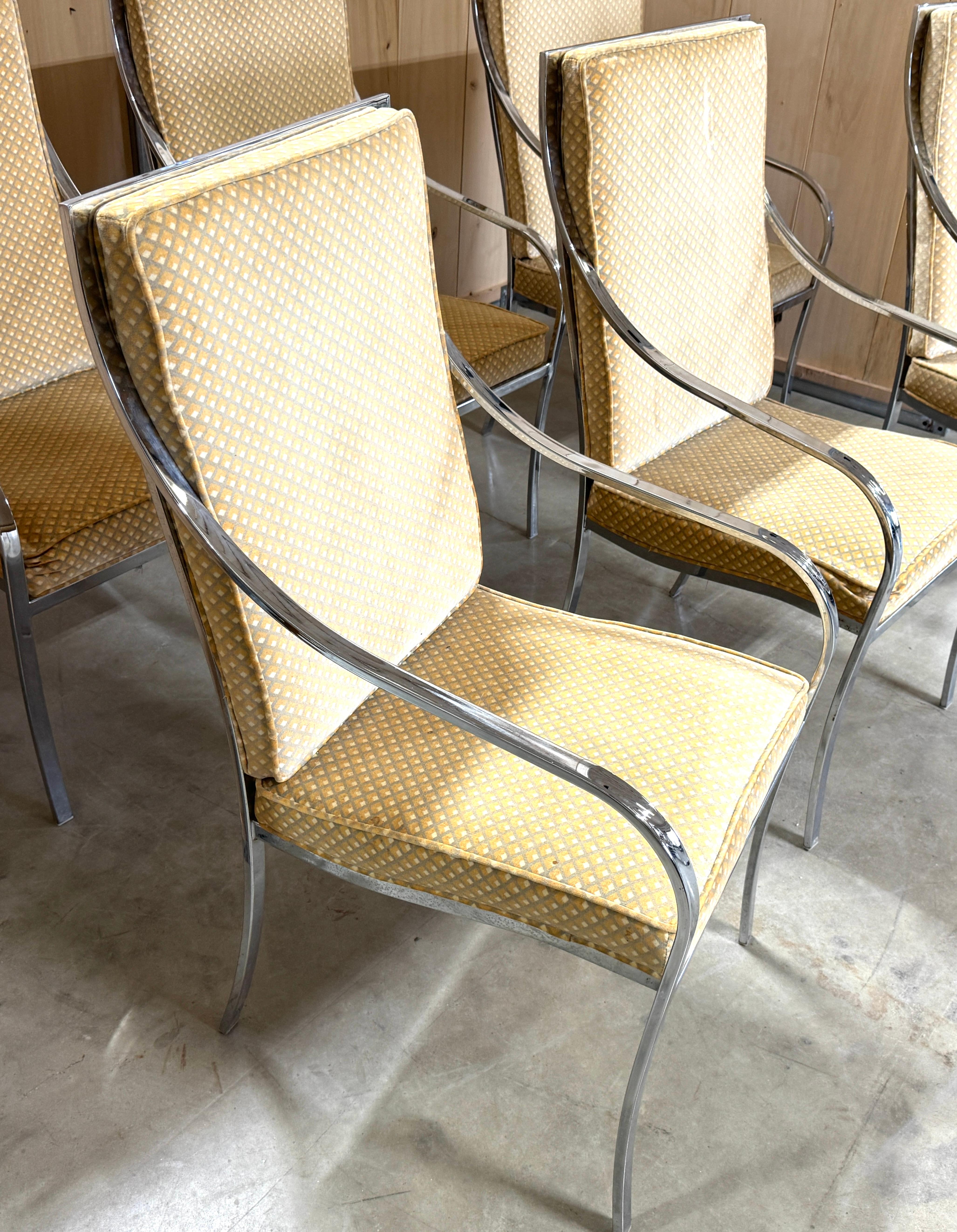 Poli Ensemble de six cadres de fauteuils élégants en chrome poli des années 1970, style Milo Baughman en vente