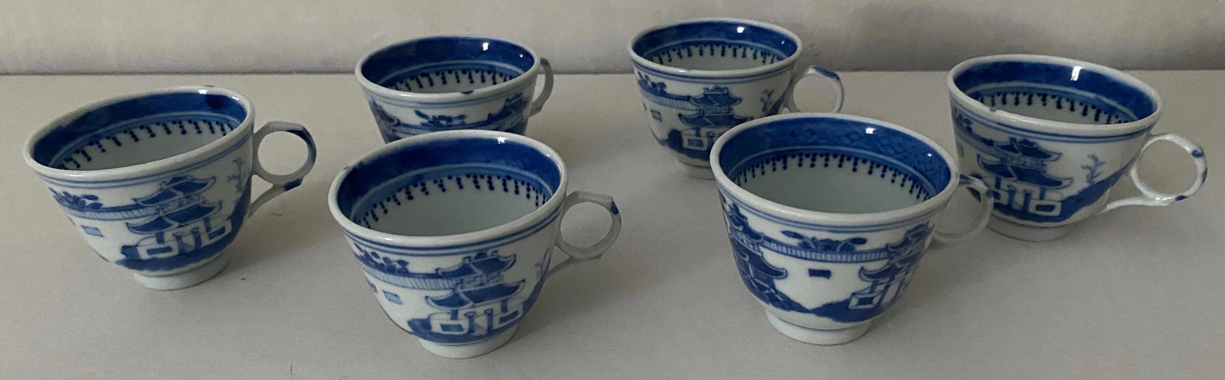 Drink tea in the traditional Chinese custom or add to your blue and white collection. This set of 6 blue and white cups are made of fine Chinese porcelain with hand painted decoration. The small volume of a small cup allows the tea to cool quickly