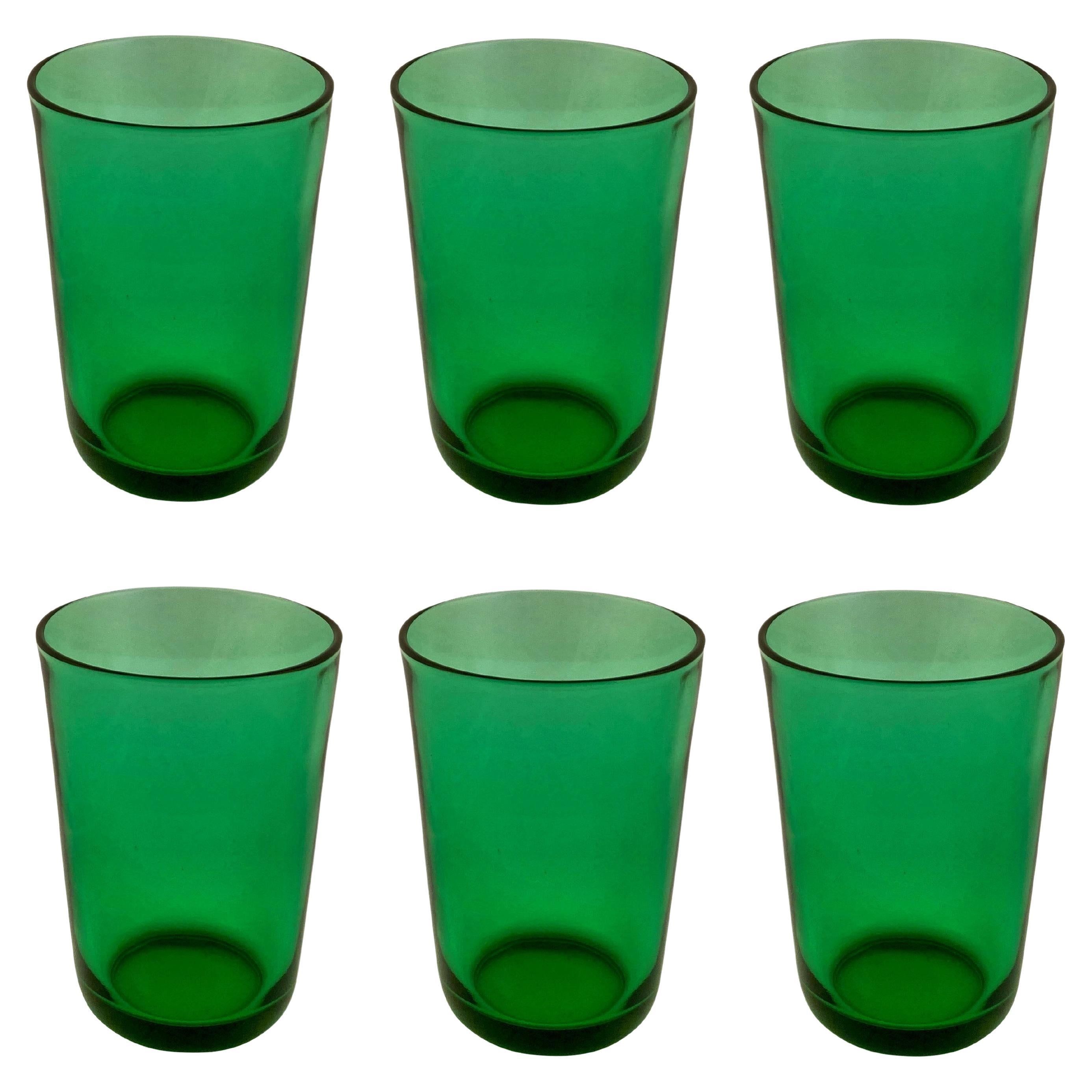 Set Of Six Small Emerald Green Tumblers