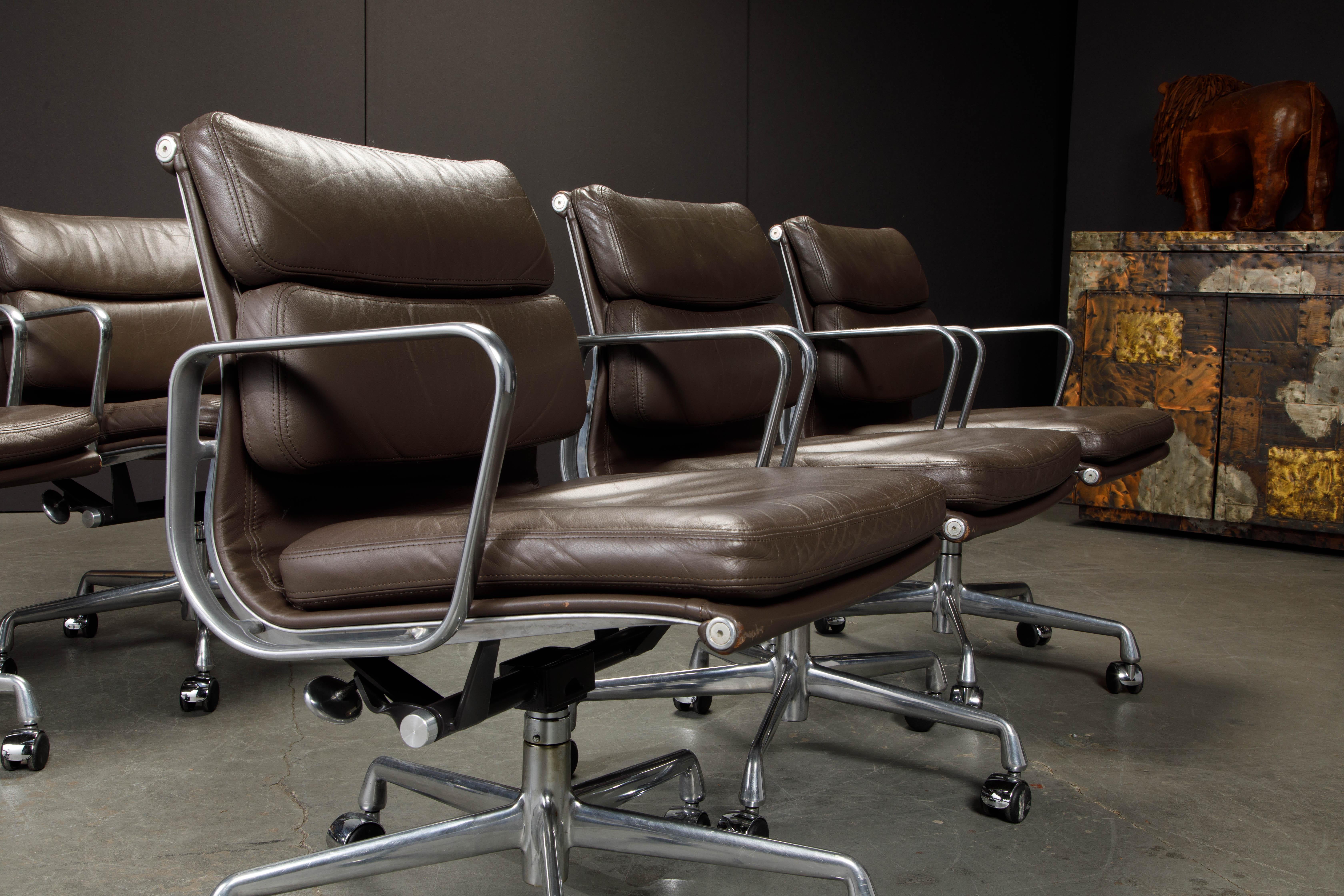 Polished Set of Six 'Soft Pad' Desk Chairs by Charles Eames for Herman Miller, Signed