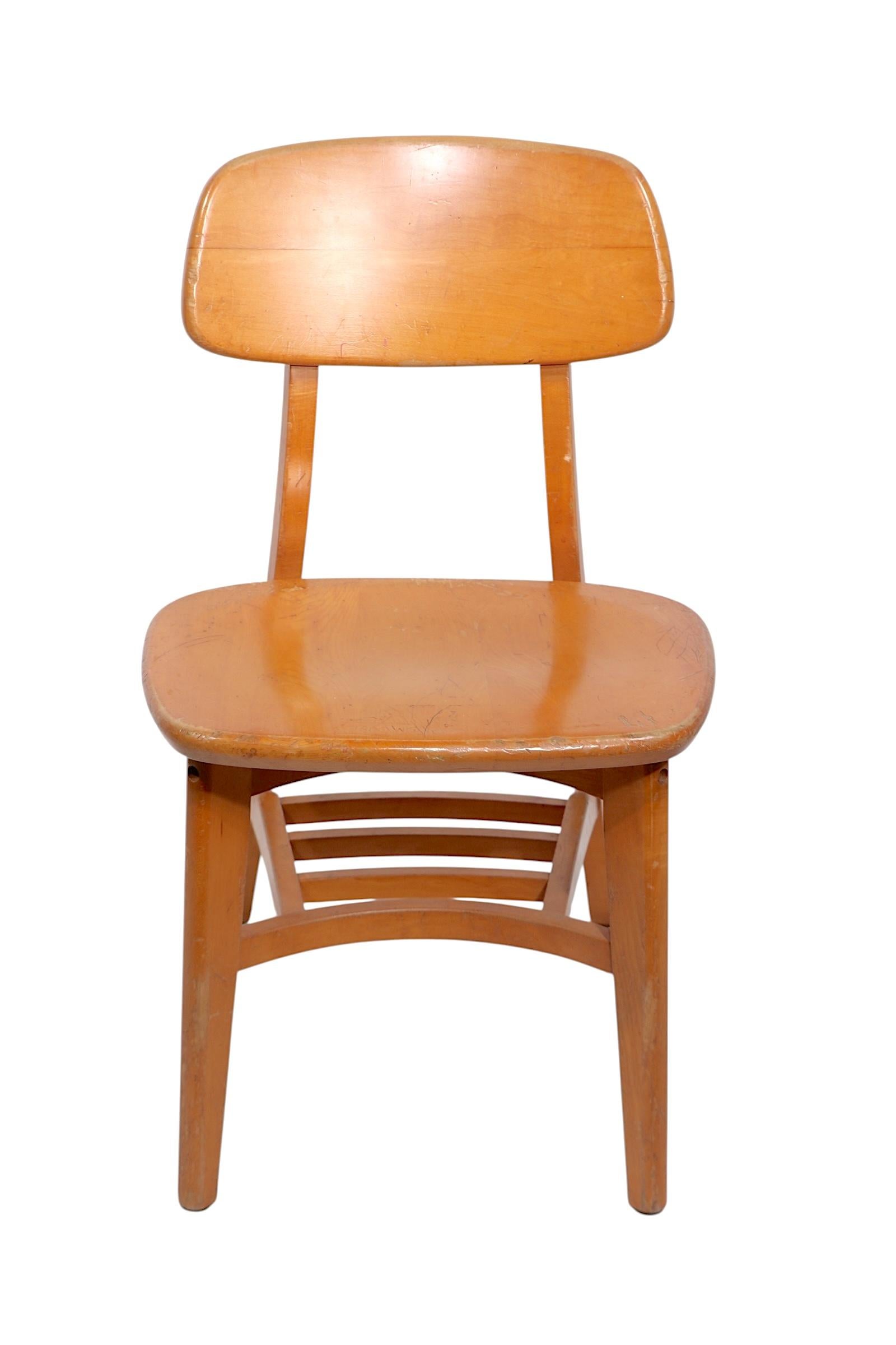 Set of Six Solid Blonde  Wood Mid Century Dining Chairs in the style of Thonet For Sale 5