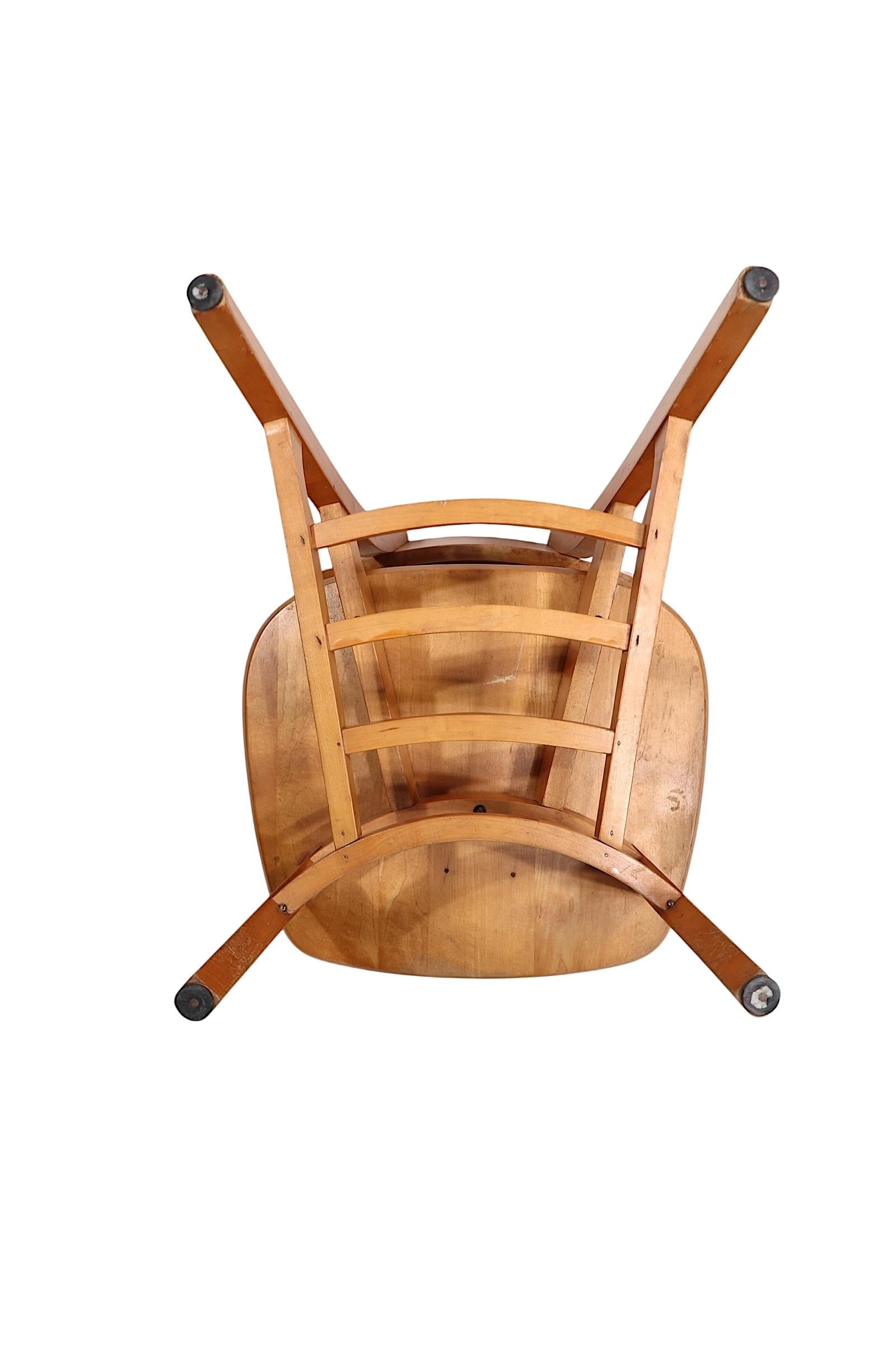 Set of Six Solid Blonde  Wood Mid Century Dining Chairs in the style of Thonet For Sale 2
