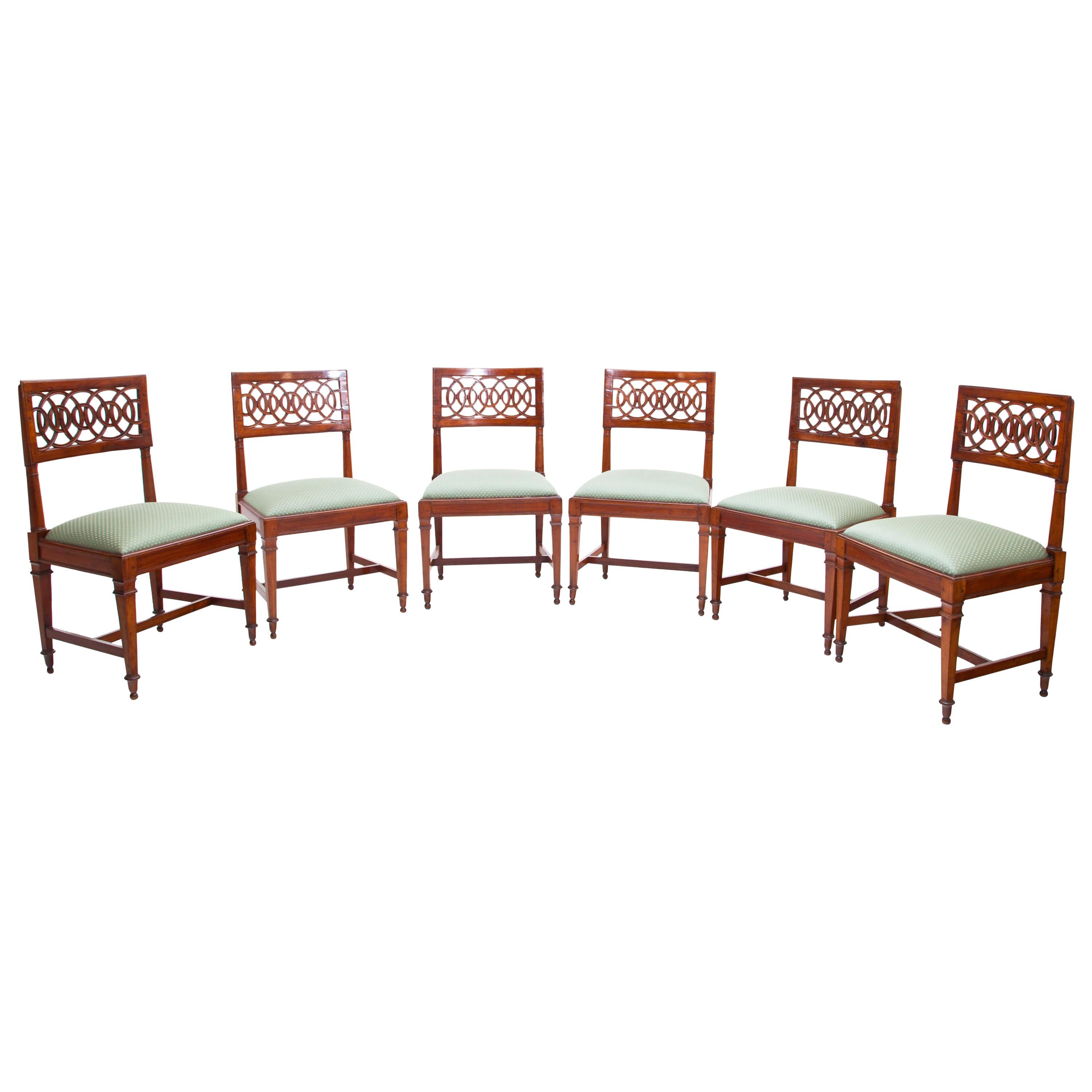 Set of Six Solid Cherrywood Chairs, Lucca Italy, Late 18th Century