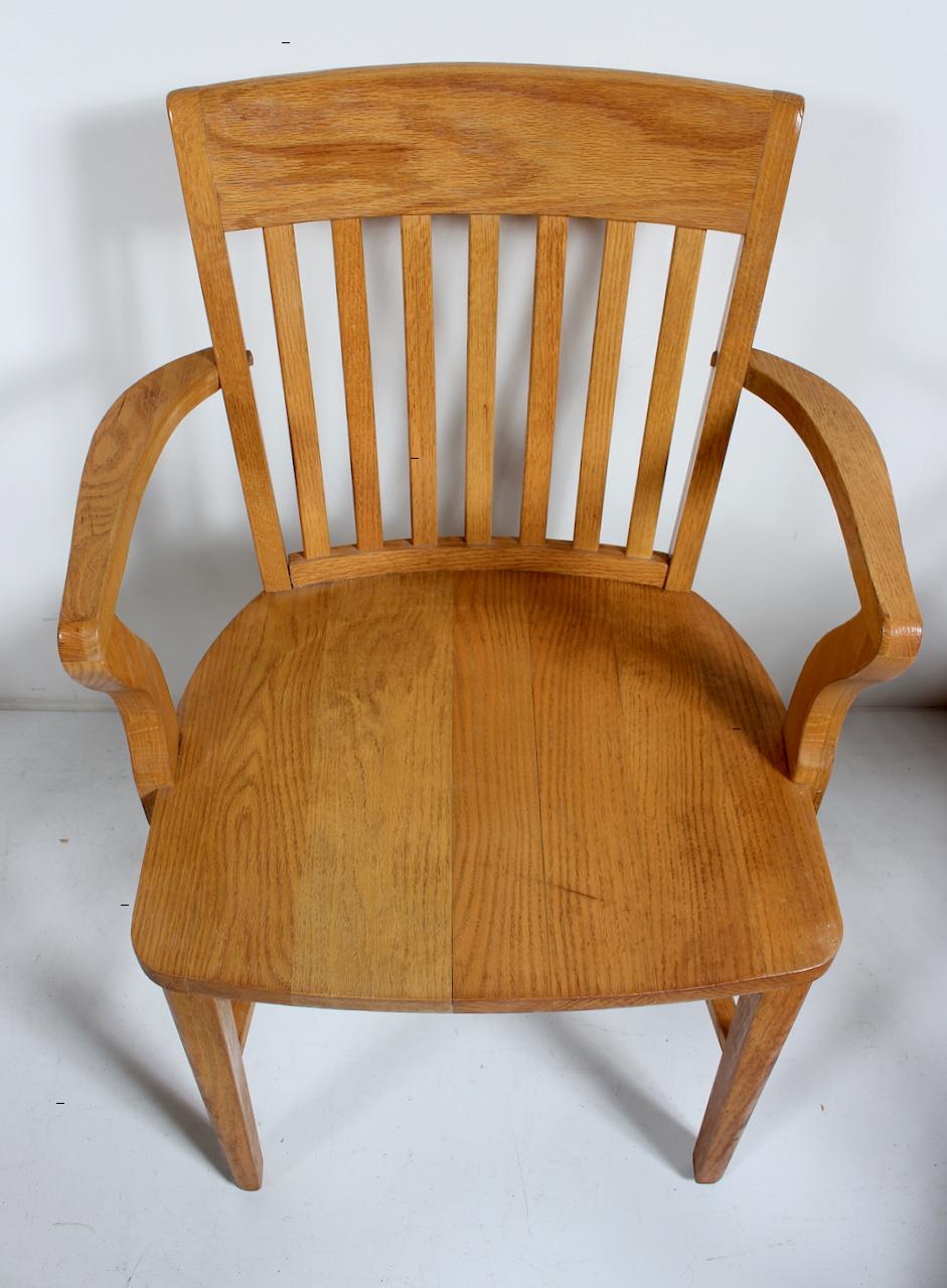 Set of Six Solid Golden Oak Bankers Armchairs, circa 1950 For Sale 9
