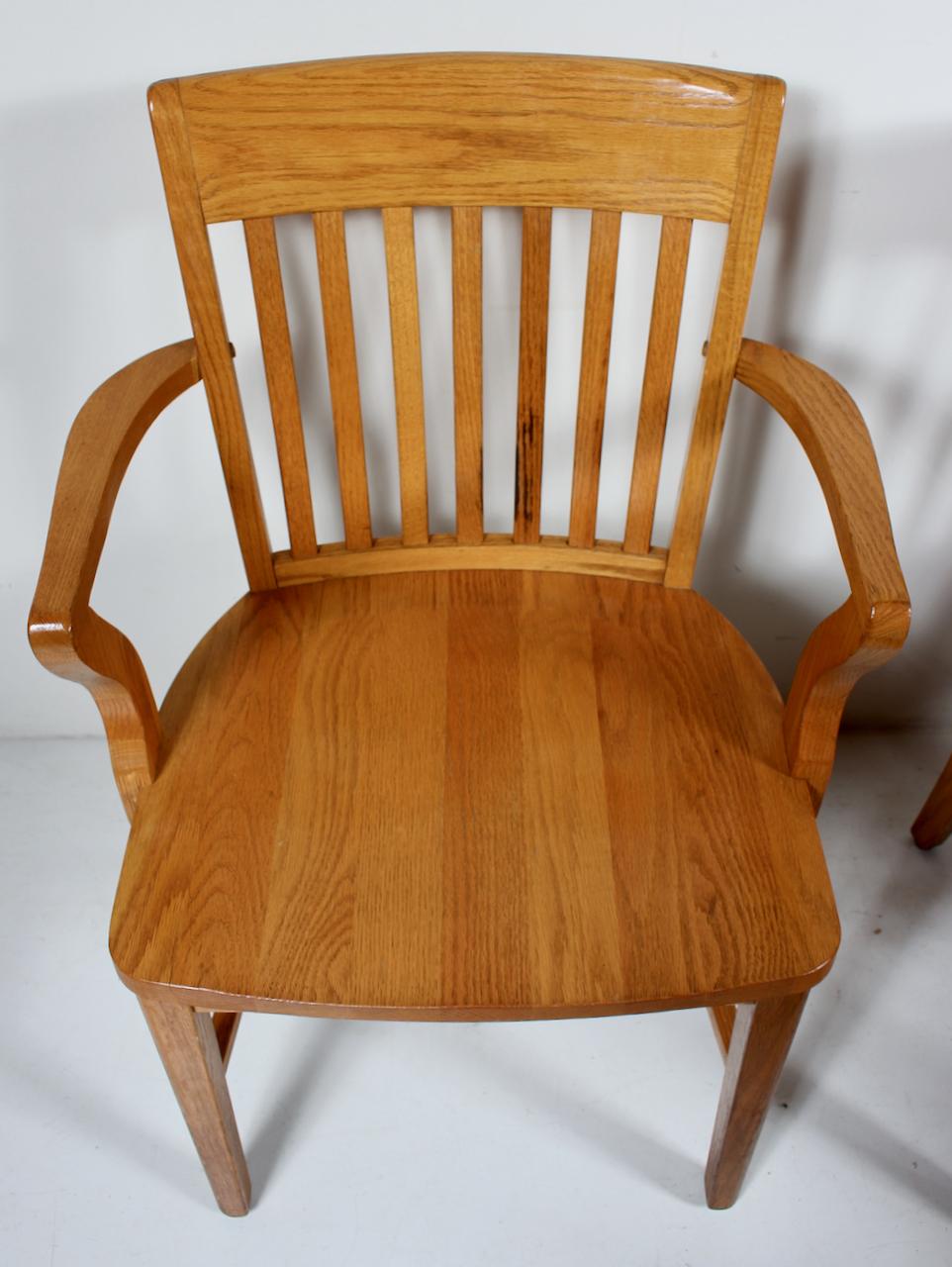 Set of Six Solid Golden Oak Bankers Armchairs, circa 1950 For Sale 11