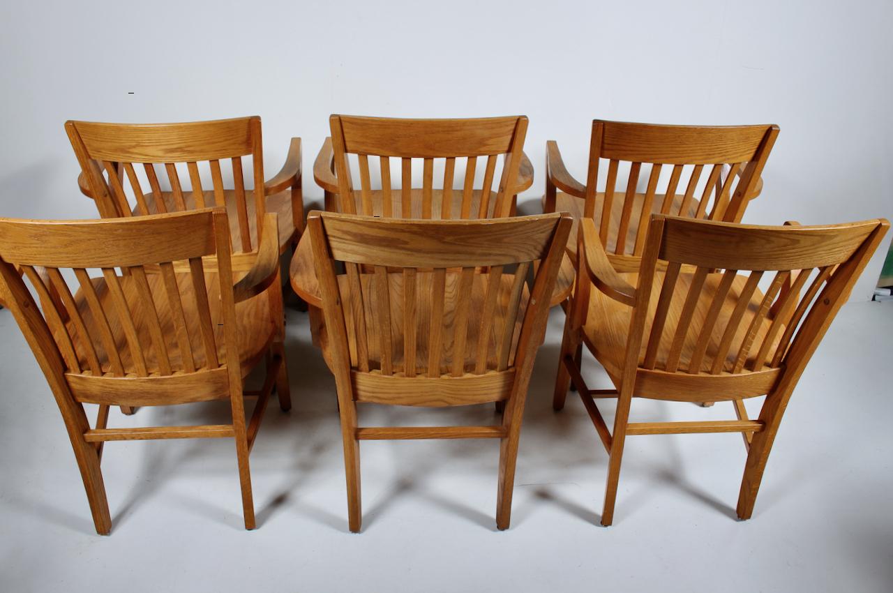 Mid-20th Century Set of Six Solid Golden Oak Bankers Armchairs, circa 1950 For Sale