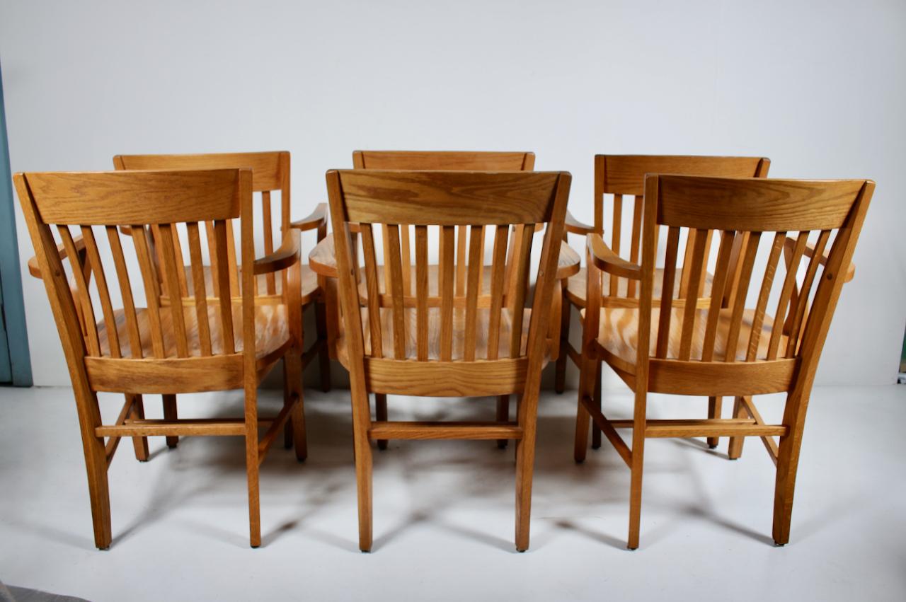 Set of Six Solid Golden Oak Bankers Armchairs, circa 1950 For Sale 1