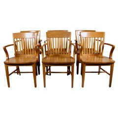 Set of Six Solid Golden Oak Bankers Armchairs, circa 1950