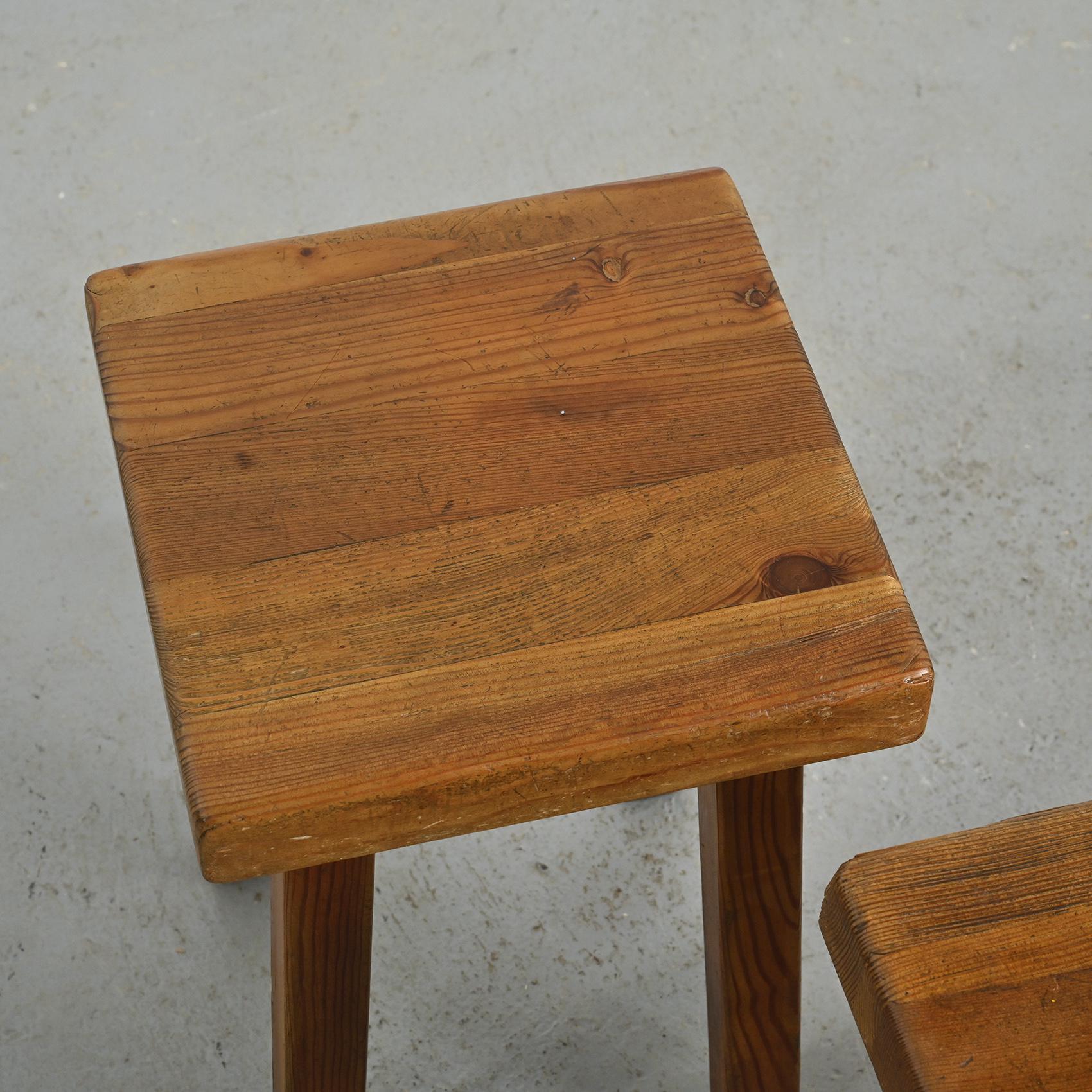 Set of six solid larch stools by Charlotte Perriand, Les Arcs, circa 1985 For Sale 3