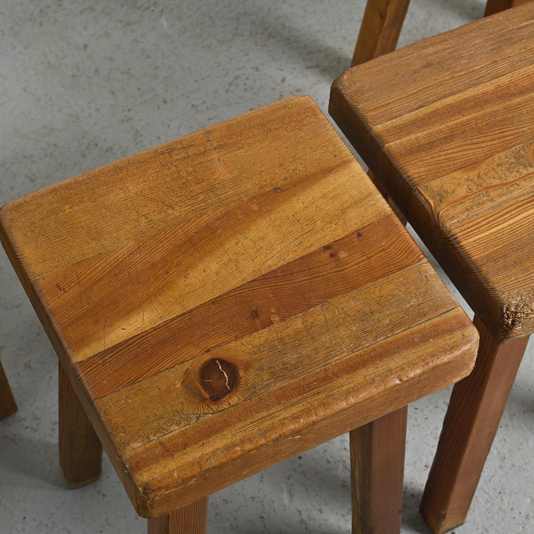 20th Century Set of six solid larch stools by Charlotte Perriand, Les Arcs, circa 1985 For Sale