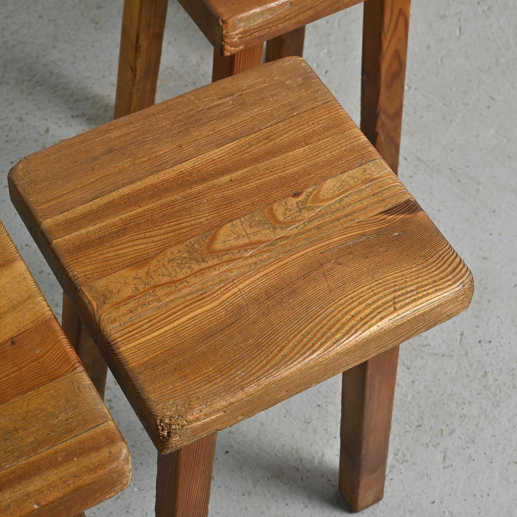 Wood Set of six solid larch stools by Charlotte Perriand, Les Arcs, circa 1985 For Sale
