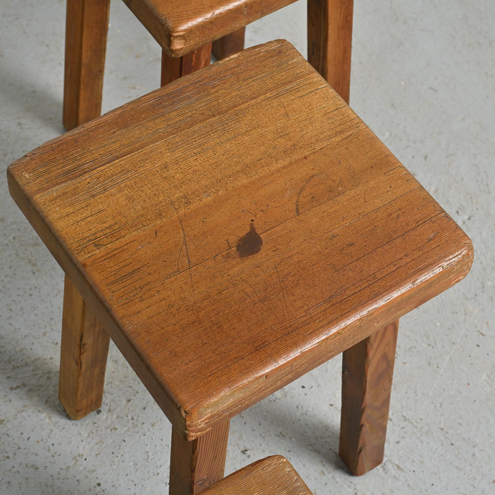 Set of six solid larch stools by Charlotte Perriand, Les Arcs, circa 1985 For Sale 1