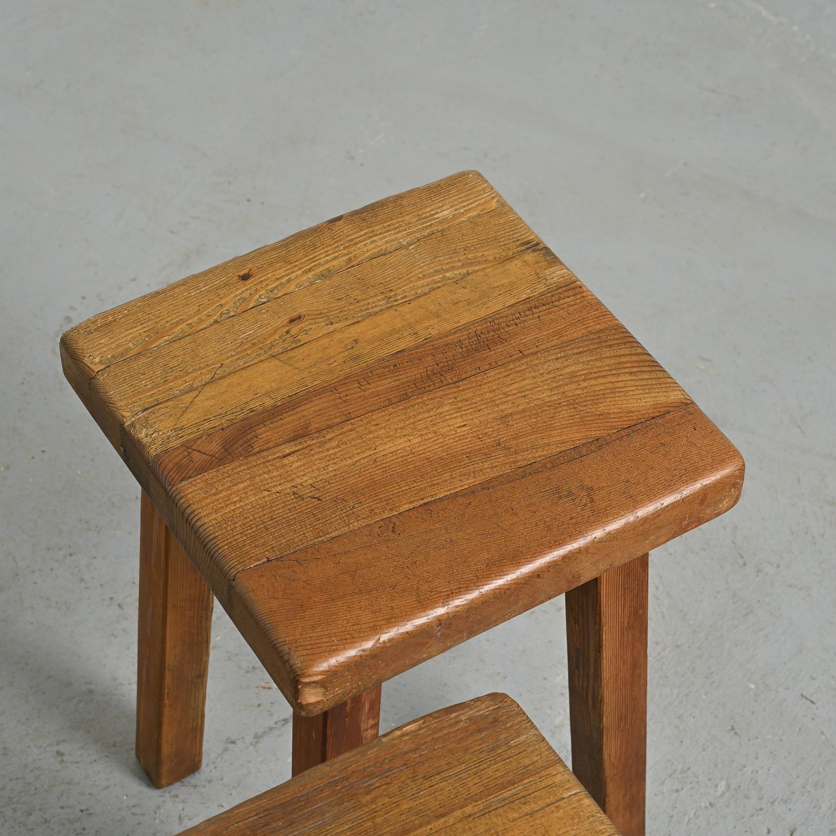Set of six solid larch stools by Charlotte Perriand, Les Arcs, circa 1985 For Sale 2