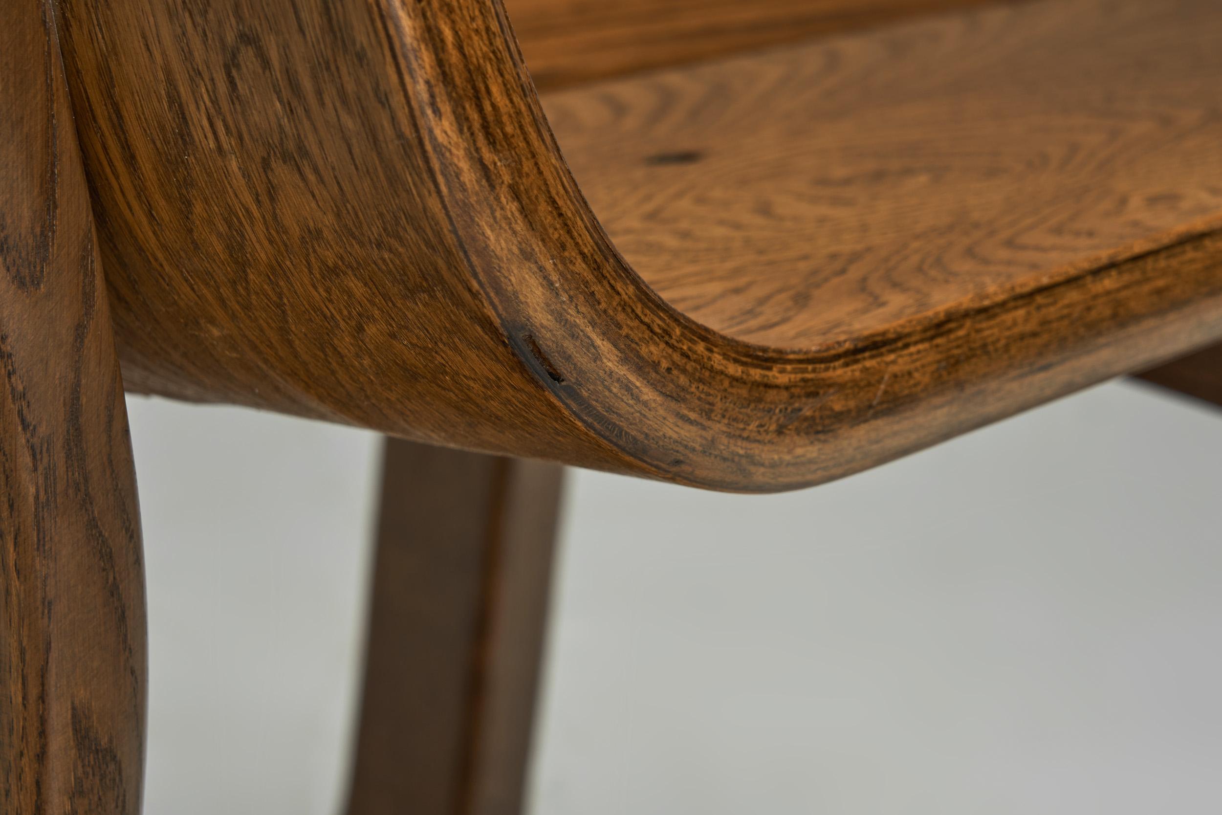 Set of Six Solid Oak Brutalist Dining Chairs, Europe 1950s For Sale 9