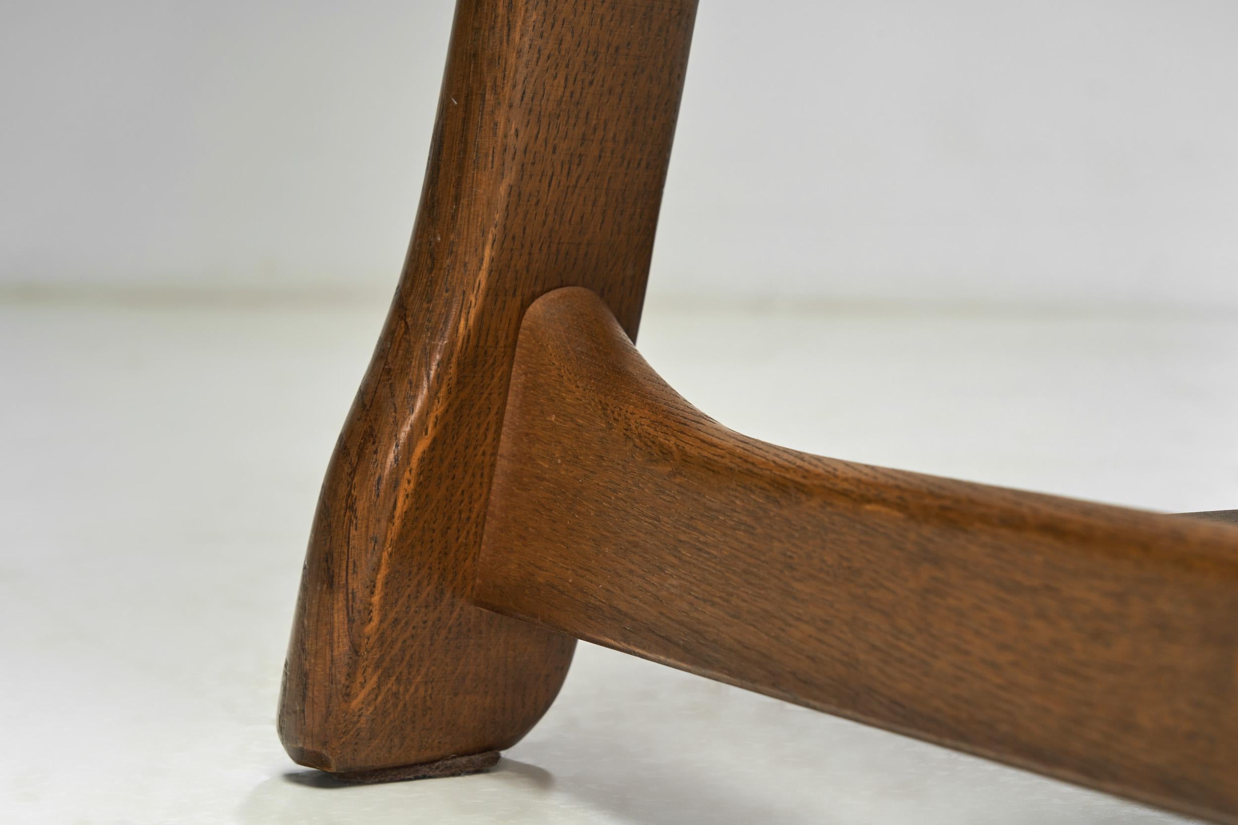 Set of Six Solid Oak Brutalist Dining Chairs, Europe 1950s For Sale 14