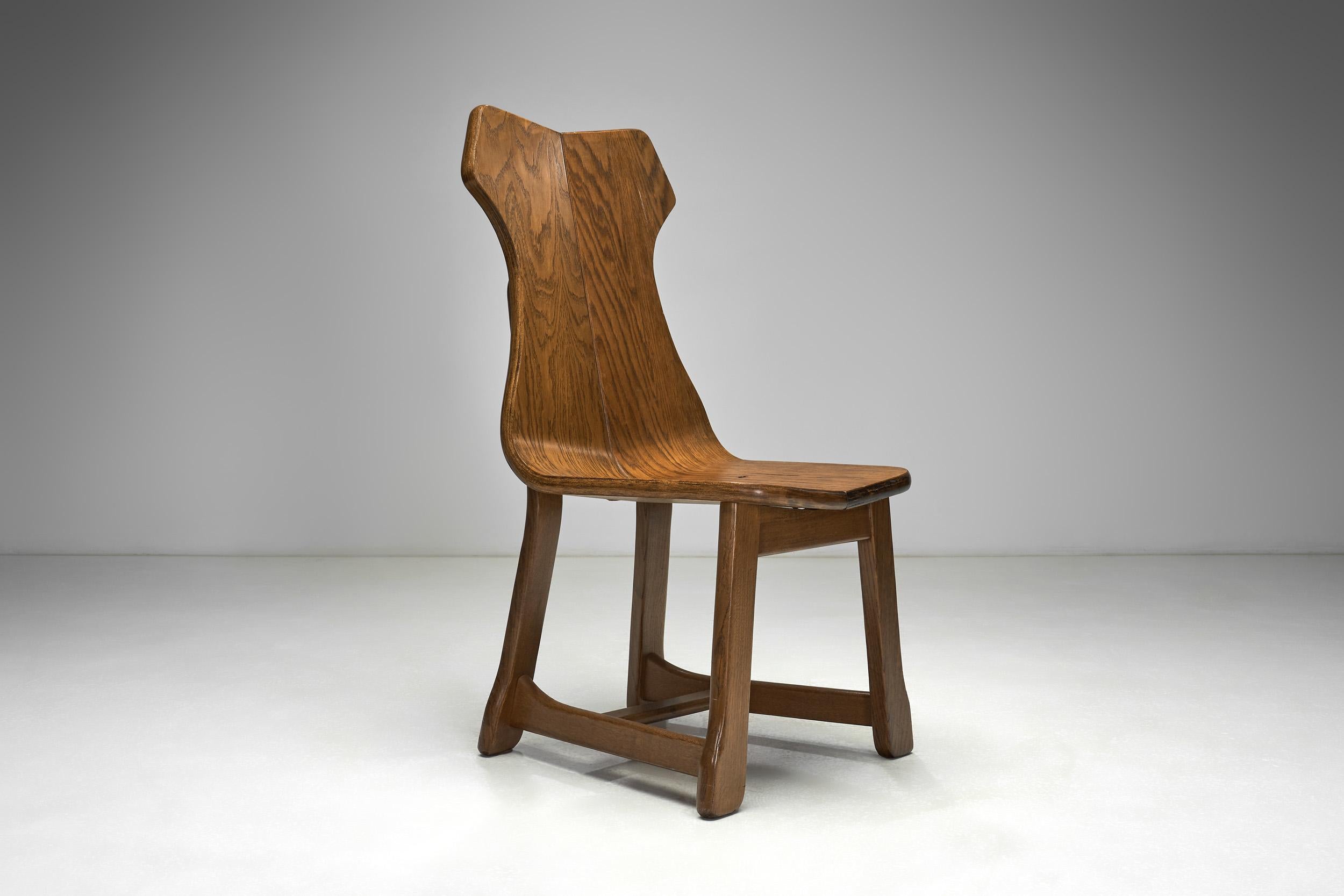 Set of Six Solid Oak Brutalist Dining Chairs, Europe 1950s For Sale 2