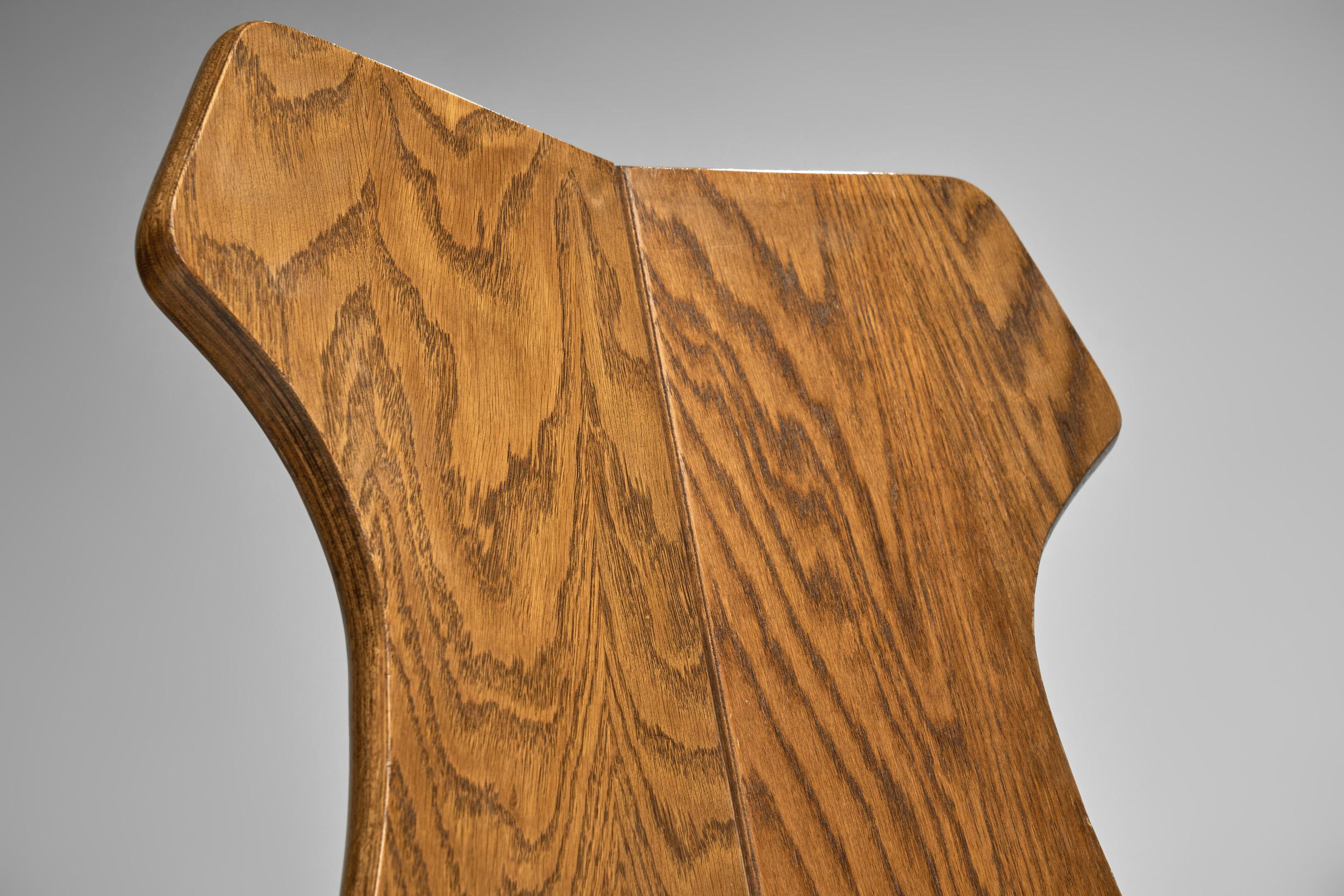 Set of Six Solid Oak Brutalist Dining Chairs, Europe 1950s For Sale 3