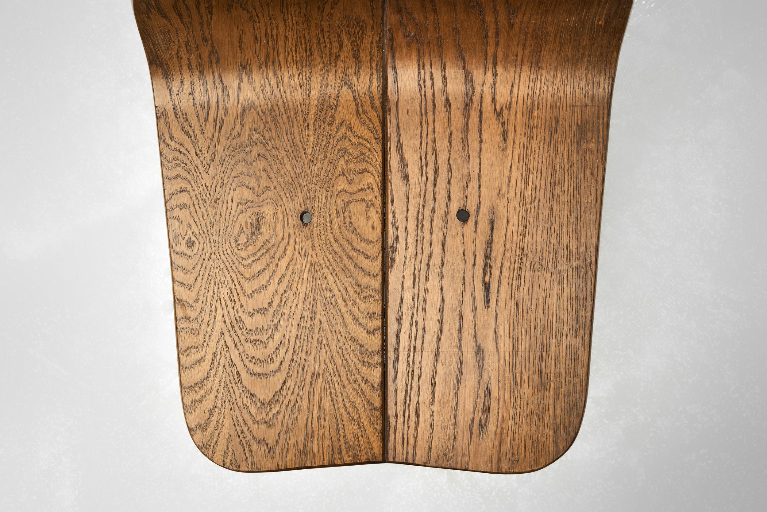 Set of Six Solid Oak Brutalist Dining Chairs, Europe 1950s For Sale 4