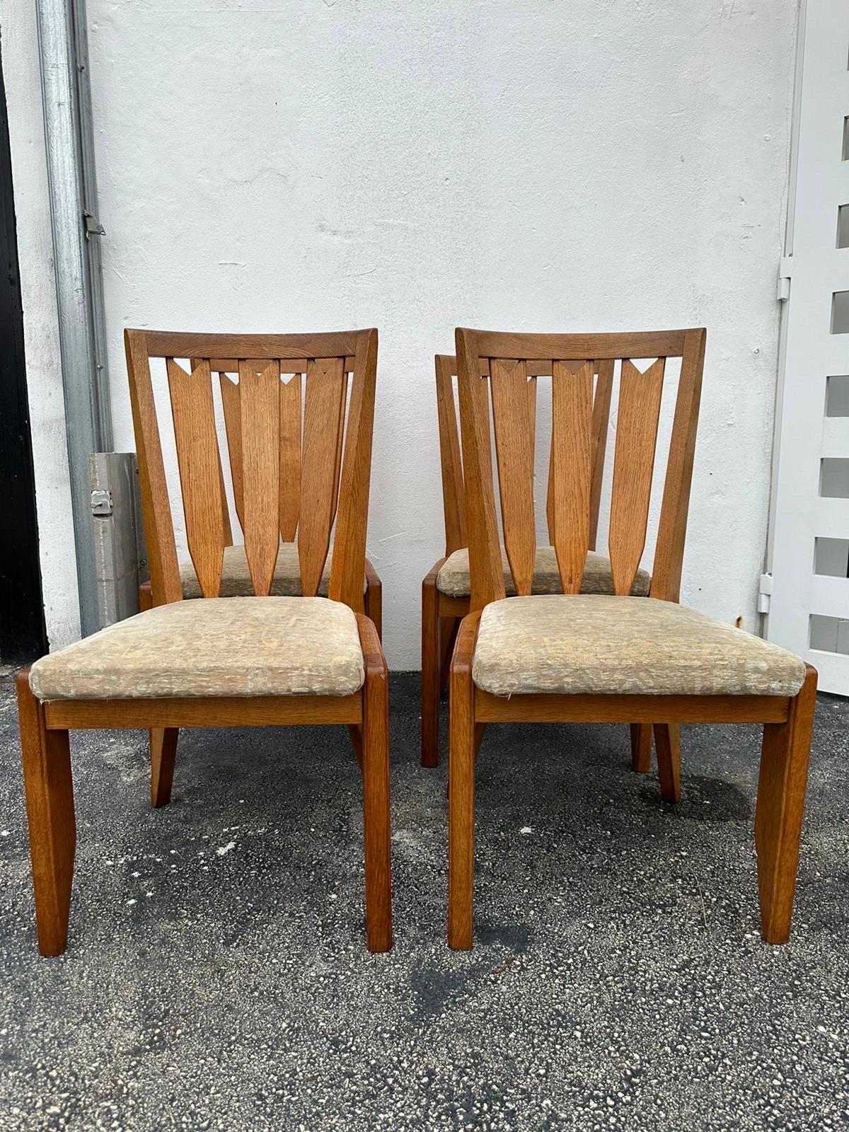 Set of Six Solid Oak Dining Chairs by Guillerme et Chambron, France, 1960s For Sale 3