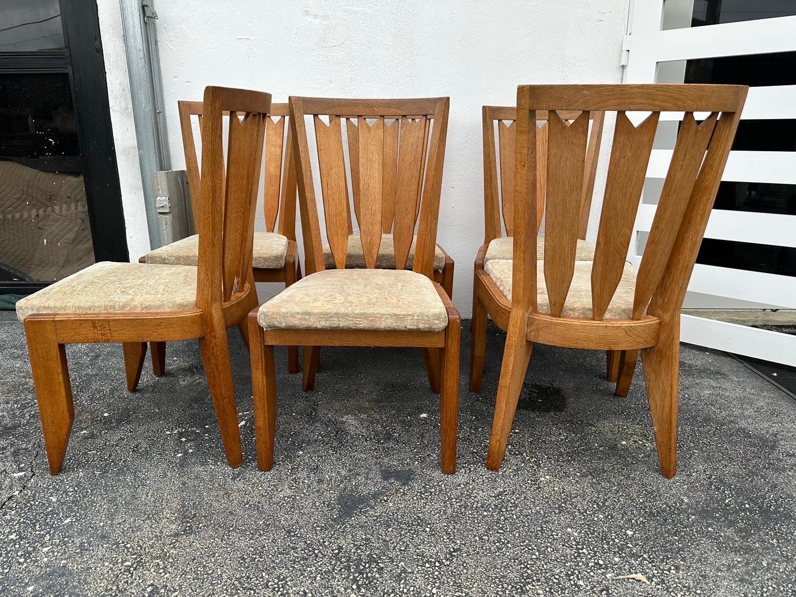Set of Six Solid Oak Dining Chairs by Guillerme et Chambron, France, 1960s For Sale 2