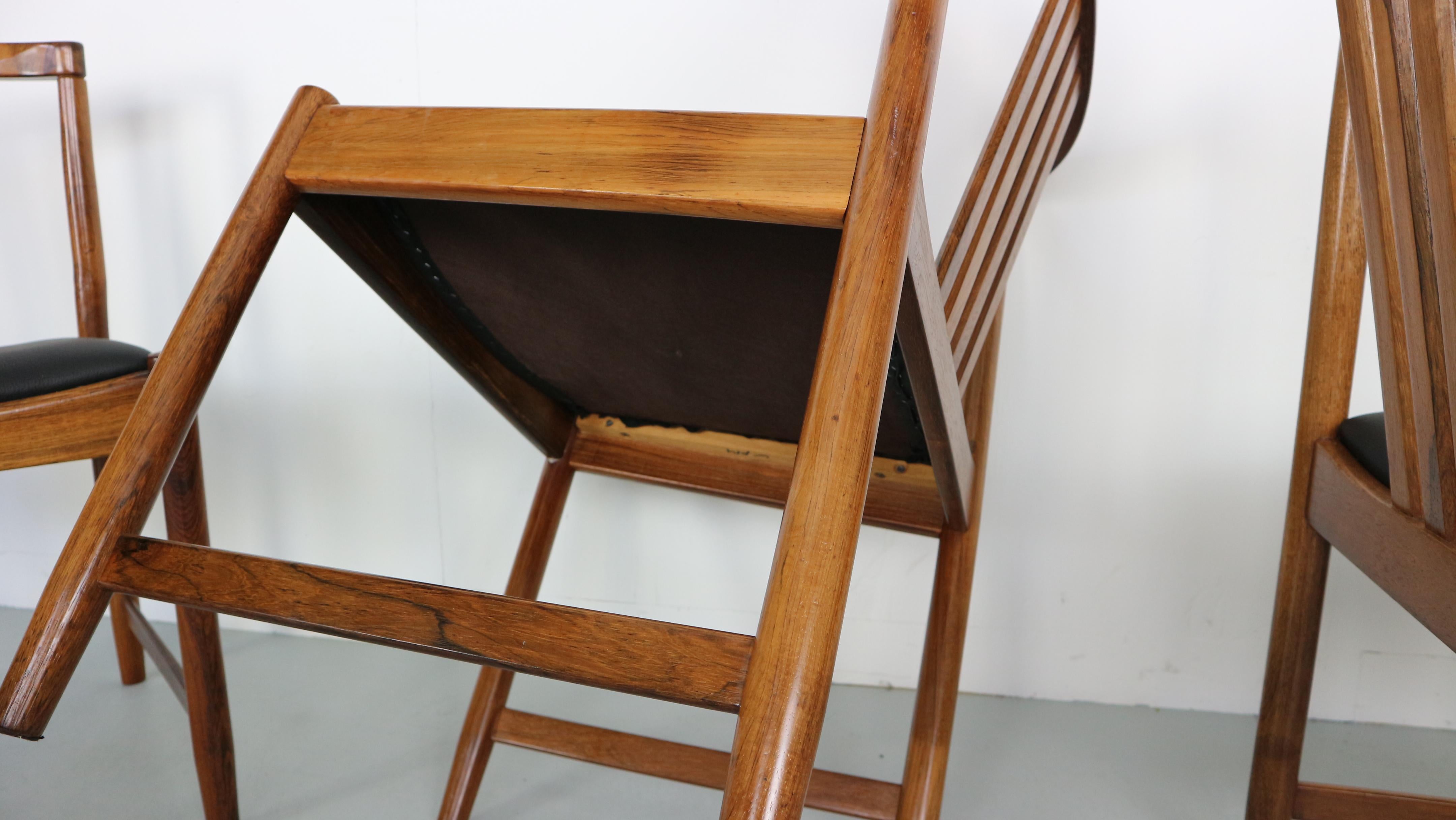 Set of Six Solid Rosewood Dining Chairs, 1960s 8