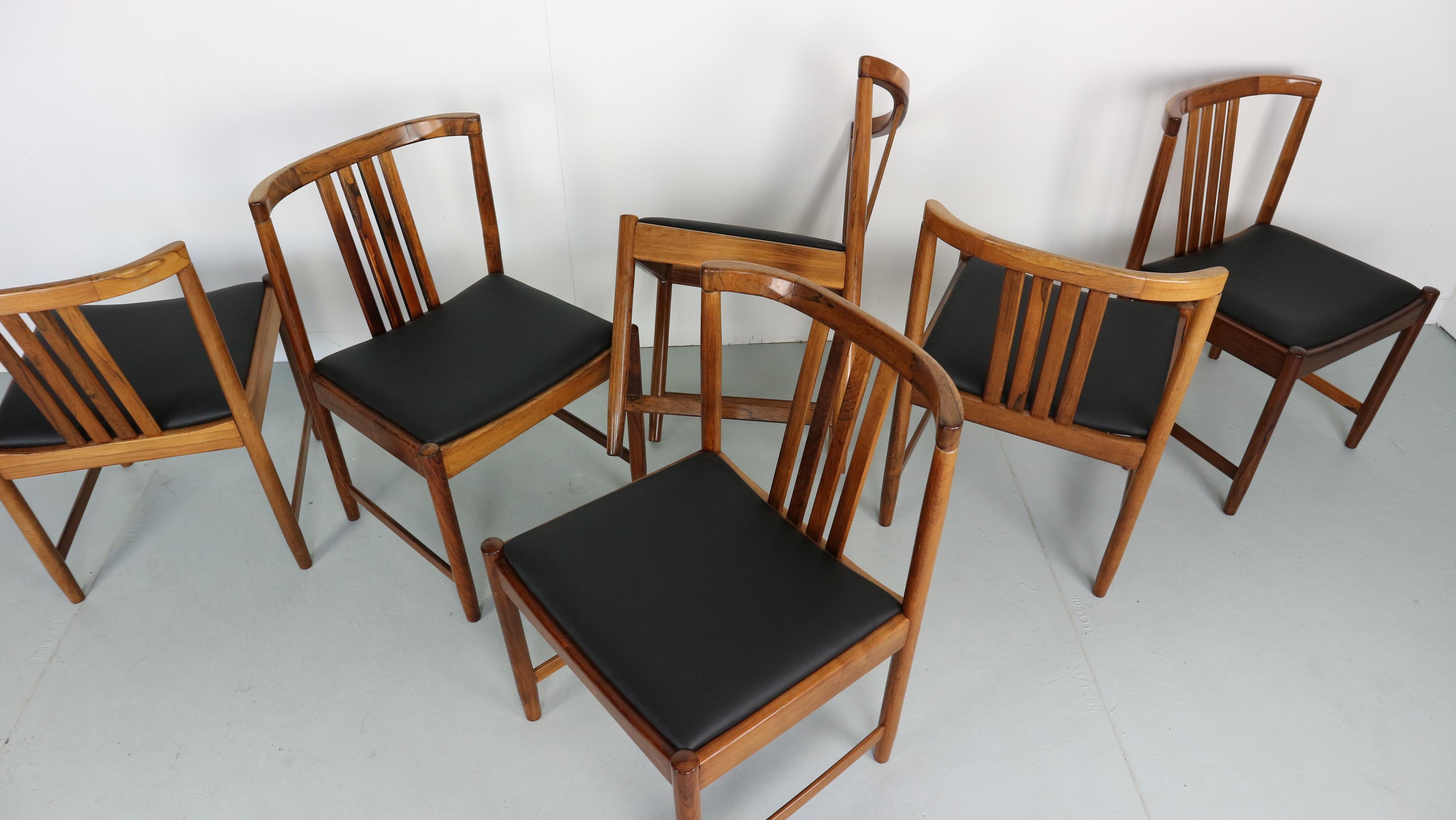 Set of Six Solid Rosewood Dining Chairs, 1960s 9